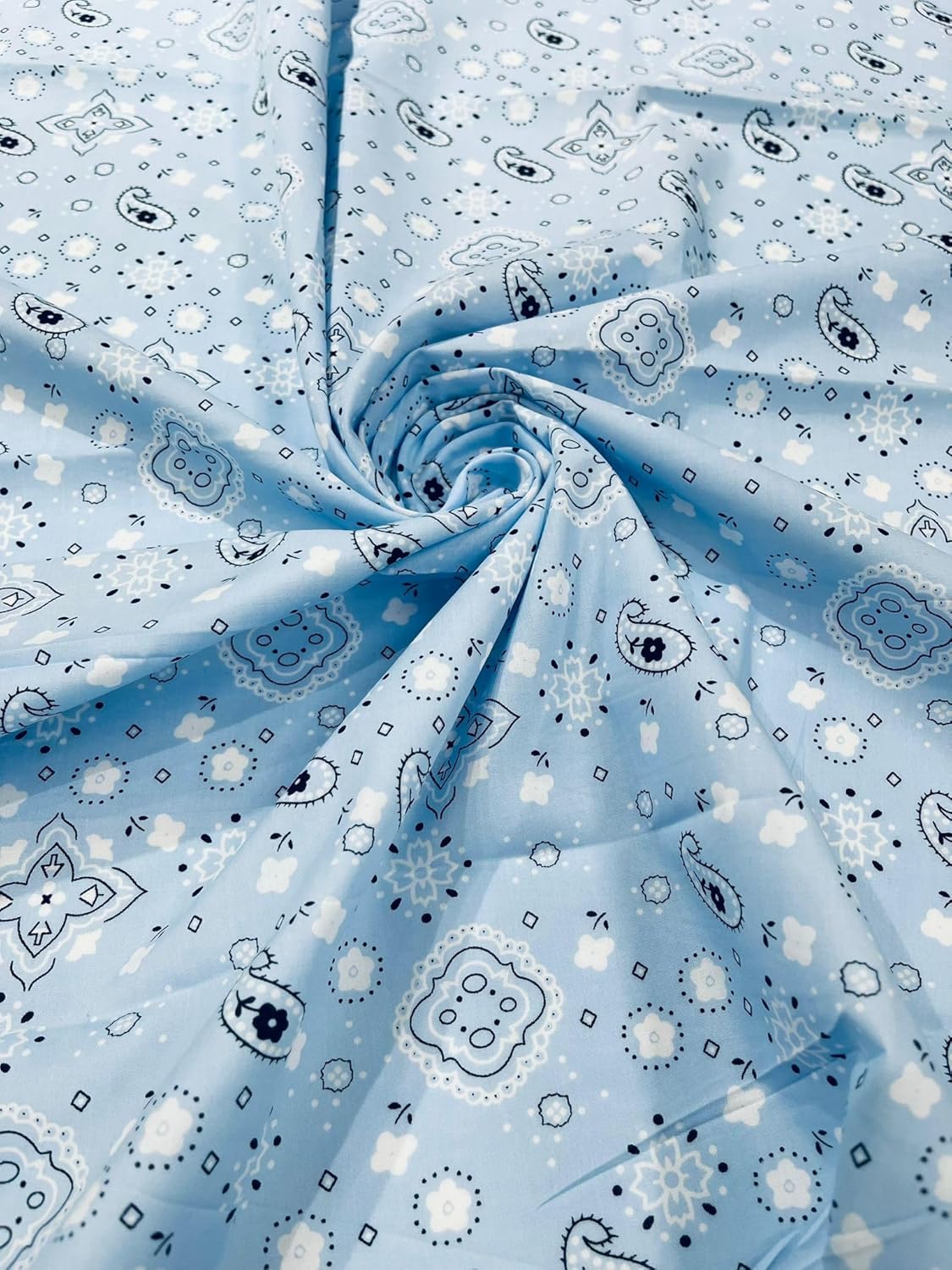 New Creations Fabric & Foam Inc 60" Wide Poly Cotton Bandanna Print Fabric by The Yard (Light Blue, 10 Yards)