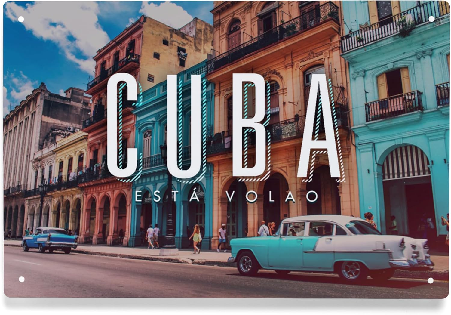 Lantern Press Letrero de metal de 6 x 9 pulgadas, La Habana, Cuba, coche vintage y edificios