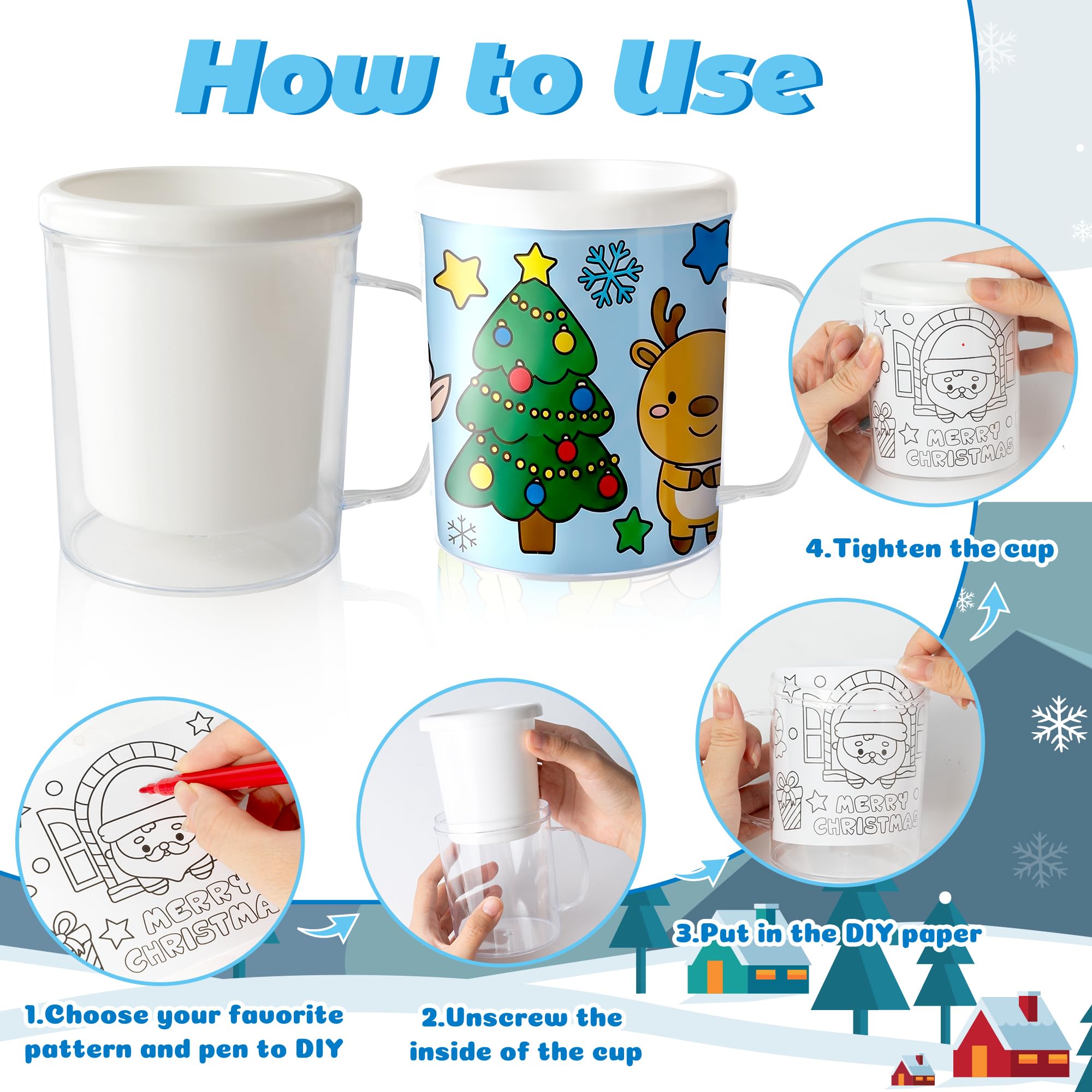 Lot de 12 tasses de Noël à colorier vos propres tasses pour enfants