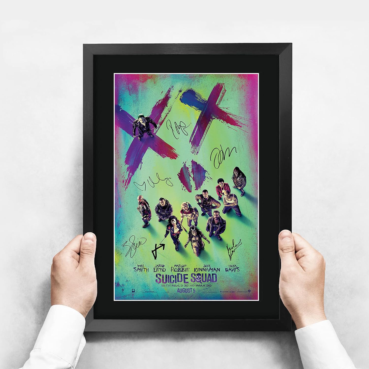HWC Trading Suicide Squad 1 Margot Robbie, Jared Leto, Will Smith 16 x 12 inch Framed Gifts Printed Poster Signed Autograph Picture for Movie Memorabilia Fans - 16" x 12" Framed