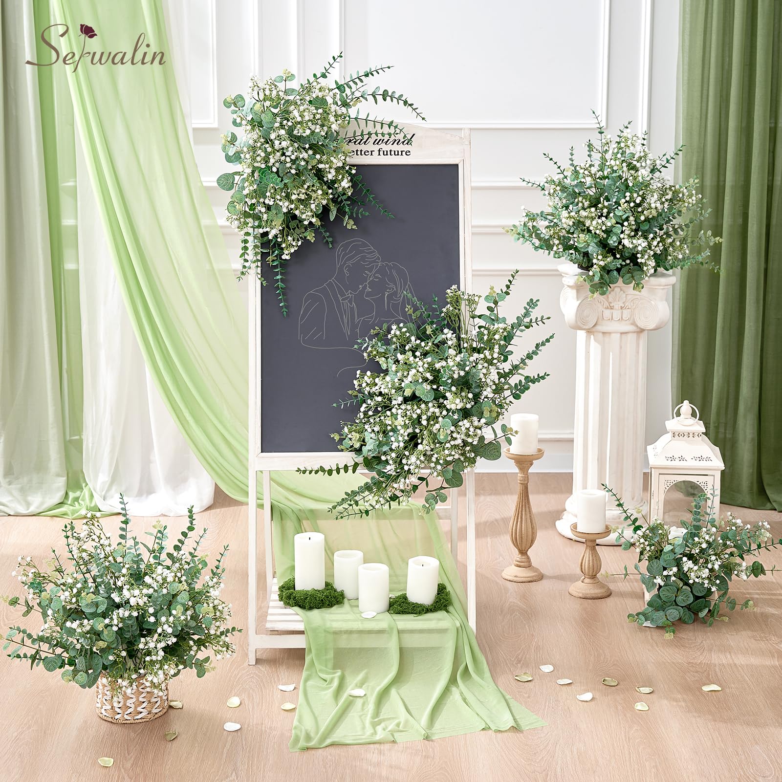 Serwalin Assortiment de 200 tiges d'eucalyptus artificielles