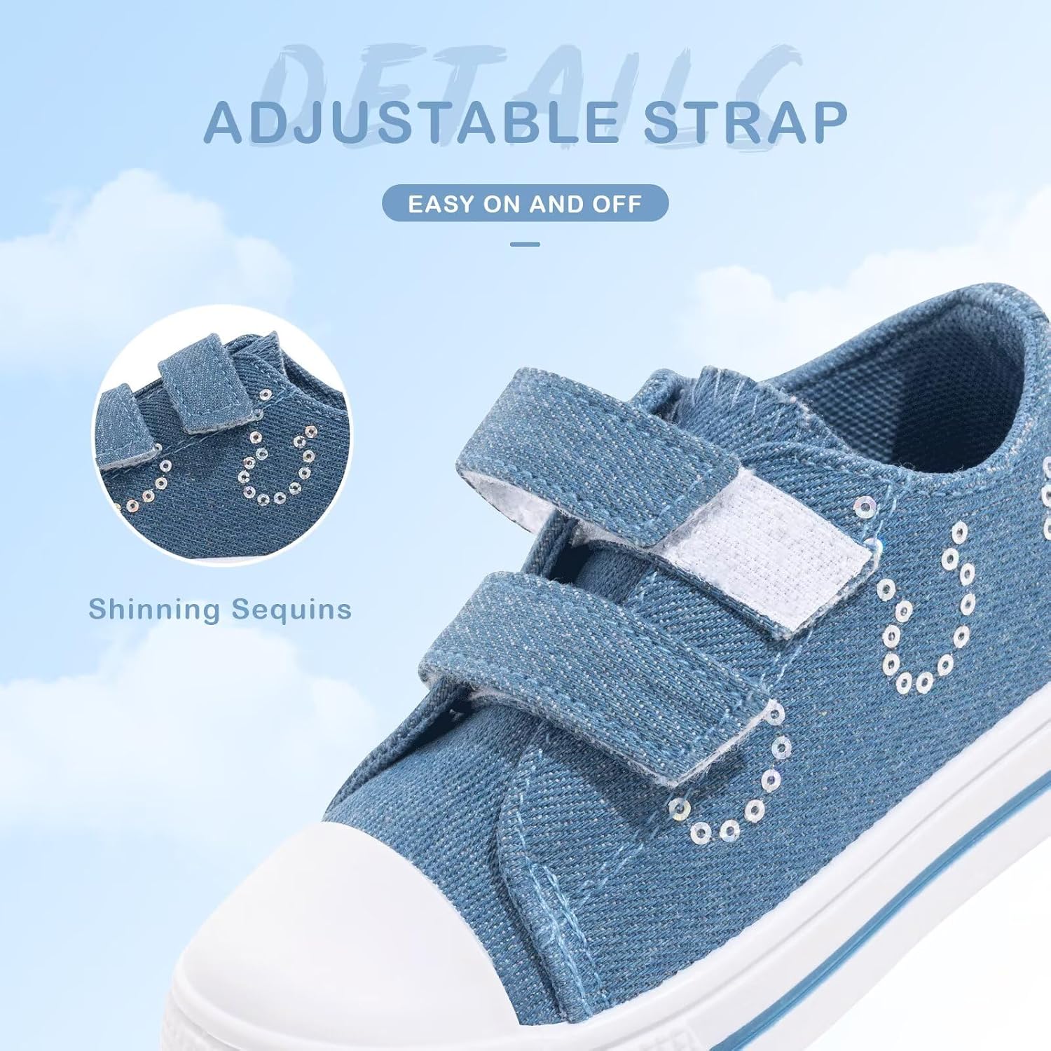 EUXTERPA Kids Toddler Sneakers Boys Girls Canvas Shoes Walking Sneaker with Easy Fasten Strap - Image 3