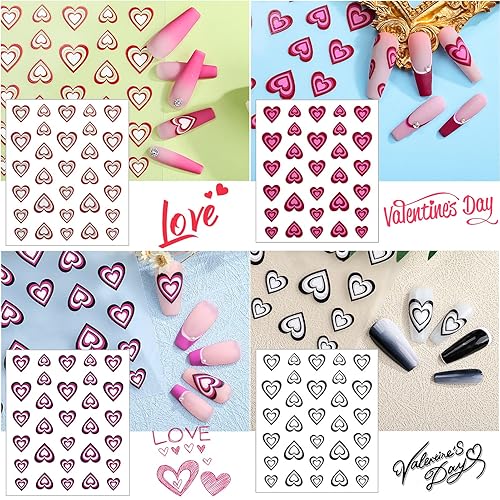 Miniatura 7 de 6 hojas de calcomanías de corazón para uñas, diseño láser rojo 3D para el día de San Valentín, calcomanías autoadhesivas para arte de uñas,