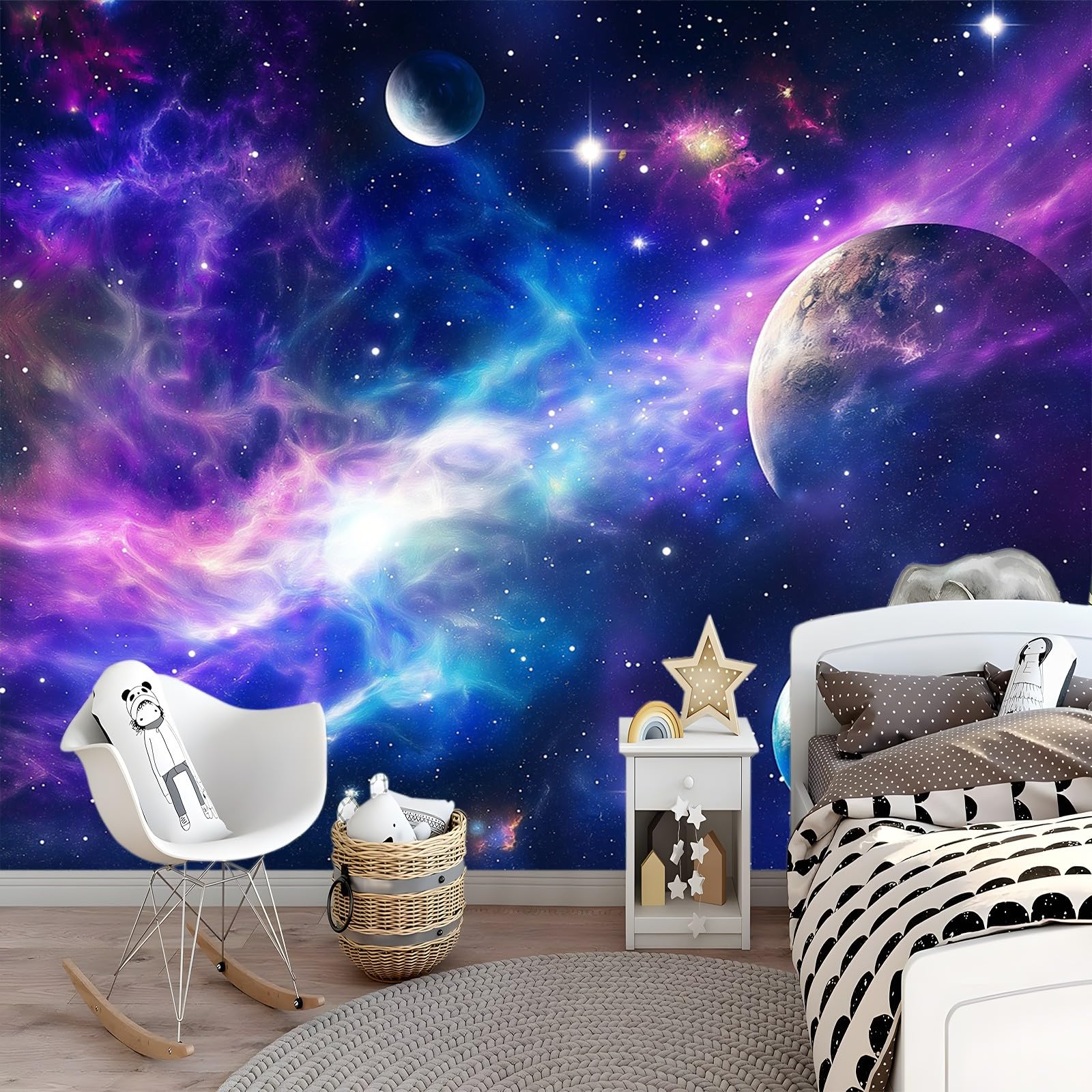 Panoramiczna tapeta fantasy wszechświat planeta niebieski fioletowy 250 x 175 cm (szer. x wys.), gigantyczny plakat ścienny 3D nowoczesna tapeta dekoracja ścienna salon sypialnia sypialnia sypialnia