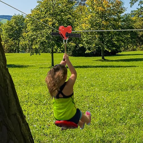 Miniatura 5 de EDOSTORY Kit de tirolesa para patio trasero de 98 pies para niños y adultos hasta 330 libras con tirolesas de acero inoxidable, freno de resorte y