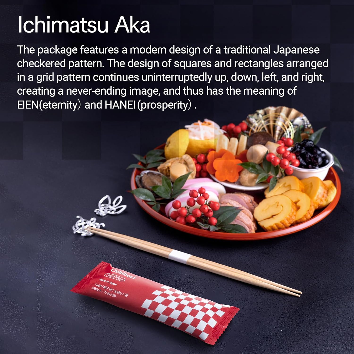 FSX Oshibori. Single-use/Disposable Wet Hand Towel WAGARA Ichimatsu Aka 100pcs. Japan