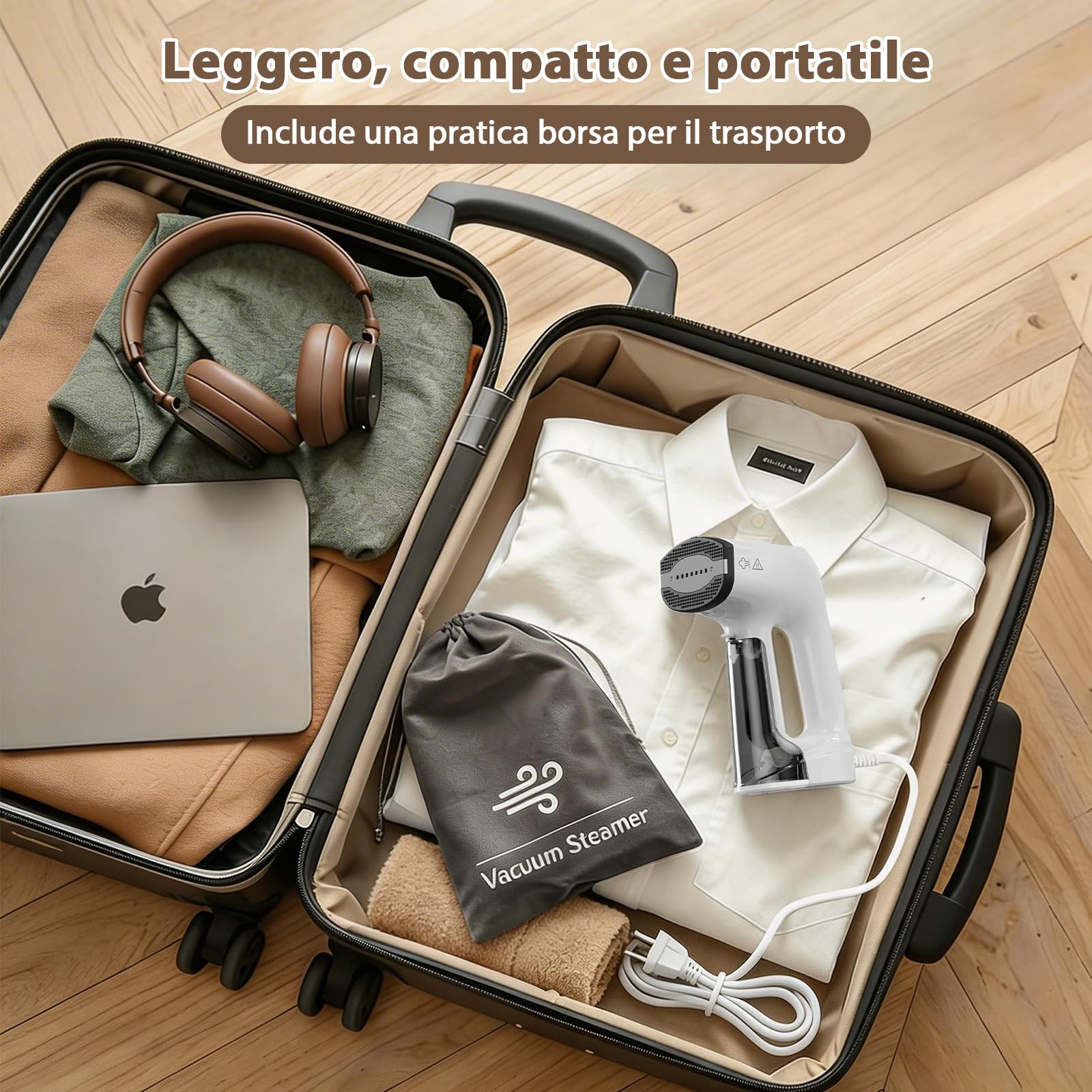 Anbull 2-In-1 Ferro Da Stiro Verticale Portatile, 5000 Pa Aspirazione | 3 Modalità, Serbatoio Removibile, Riscaldamento 30s. Ferro Stiro Verticale Per Abiti. Ideale Casa, Ufficio, Viaggio