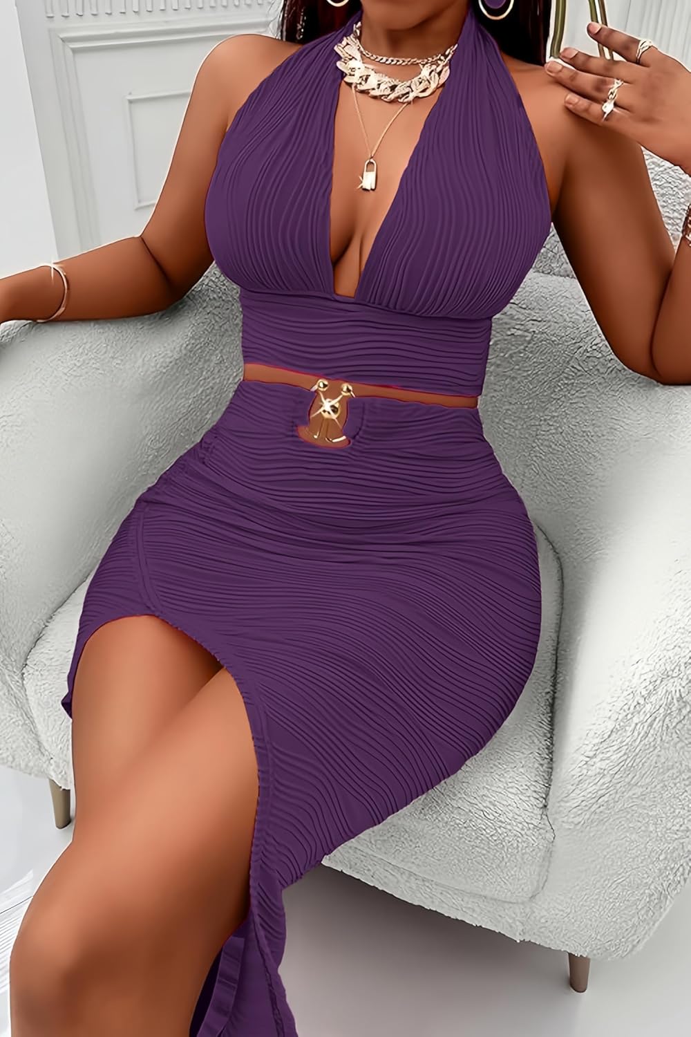 Womens 2 Piece Outfits Sexy Club Outwear Night Out Crop Top and Bodycon Skirt Set Dresses - Image 6