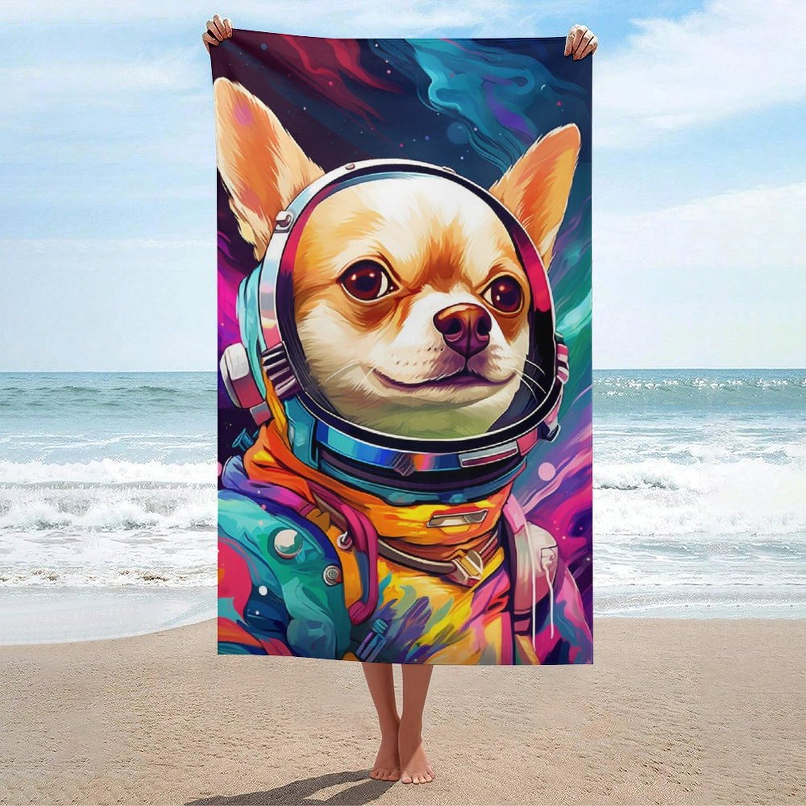 Serviette de plage compacte et légère pour piscine et camping Space Dog 130x80
