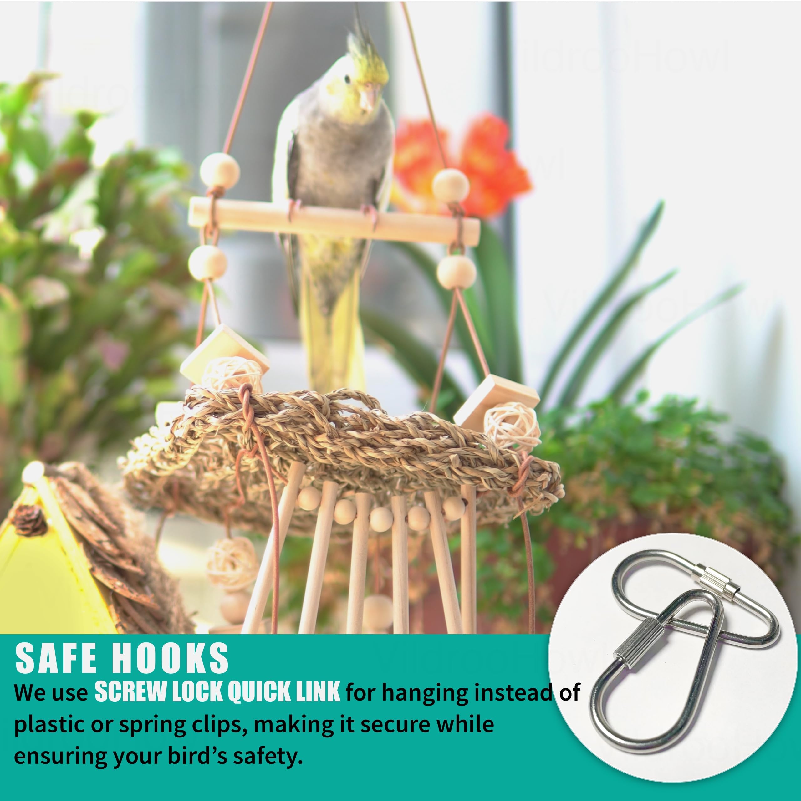 6 Pcs Natural Bird Toys for Parrots - Seagrass Swing, Loofah, Wood & Corn Husk Chew Toy Set - Shredding Enrichment Kit for Small to Medium Cockatiels, Parakeets, Conures, Budgies - image 7