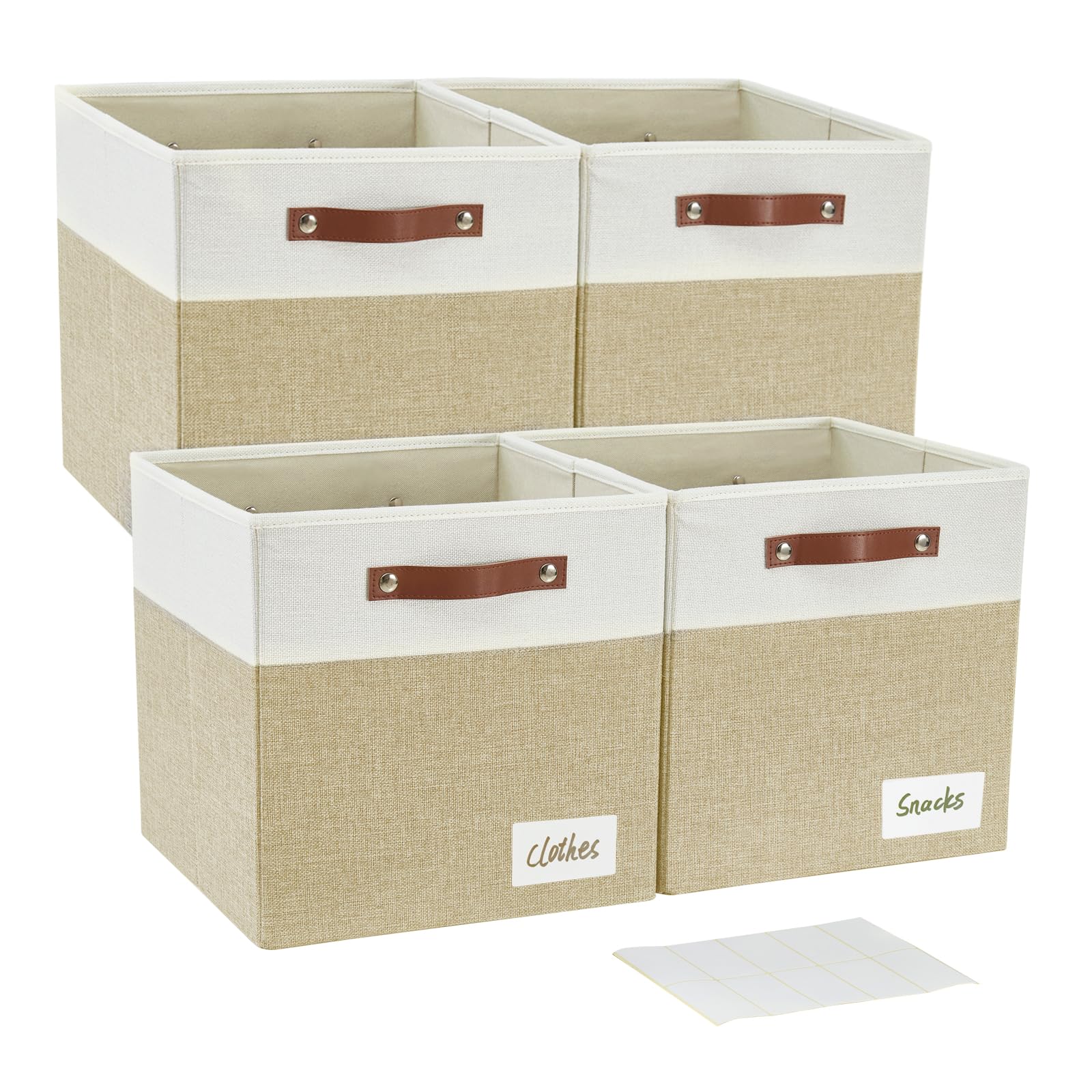 Bagnizer Collapsible Fabric Storage Cube Bins with 2 Reinforced PU Handles, Foldable Storage Organizer Baskets for Closet, Shelves, Living Room | 11"