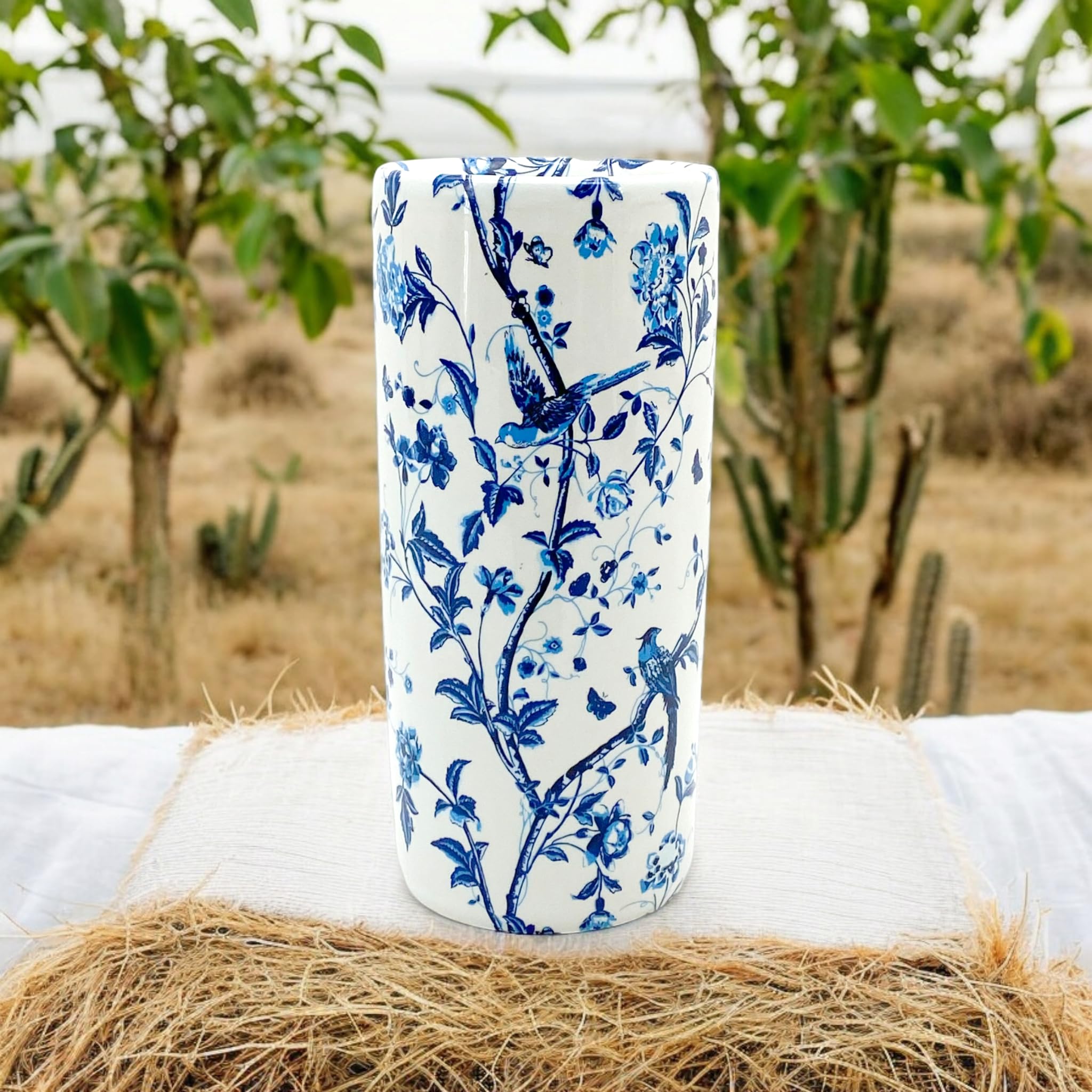 AcaciaHome Portaombrelli rotondo in ceramica resistente, supporto perfetto per casa, ufficio e ingresso, aggiunge un tocco sofisticato agli spazi abitativi per canne e bastoni da passeggio (uccello