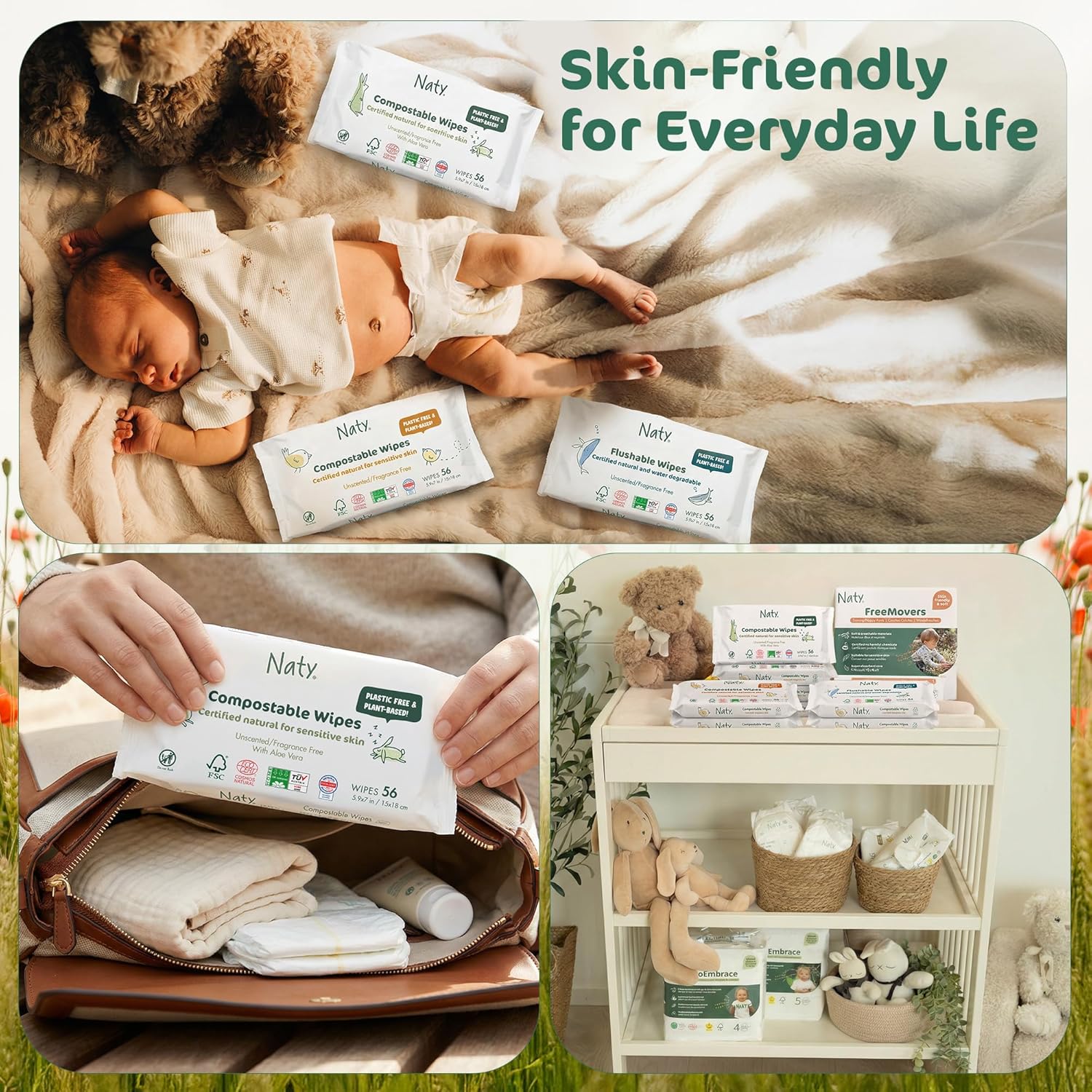 Naty Baby Wipes Aloe | 98% Water, Hypoallergenic & Natural for Sensitive Skin | Unscented, Plant-Based, Fragrance-Free | Plastic-Free & Compostable | Newborn & Toddler Wipes | 672 Count (12 Packs)