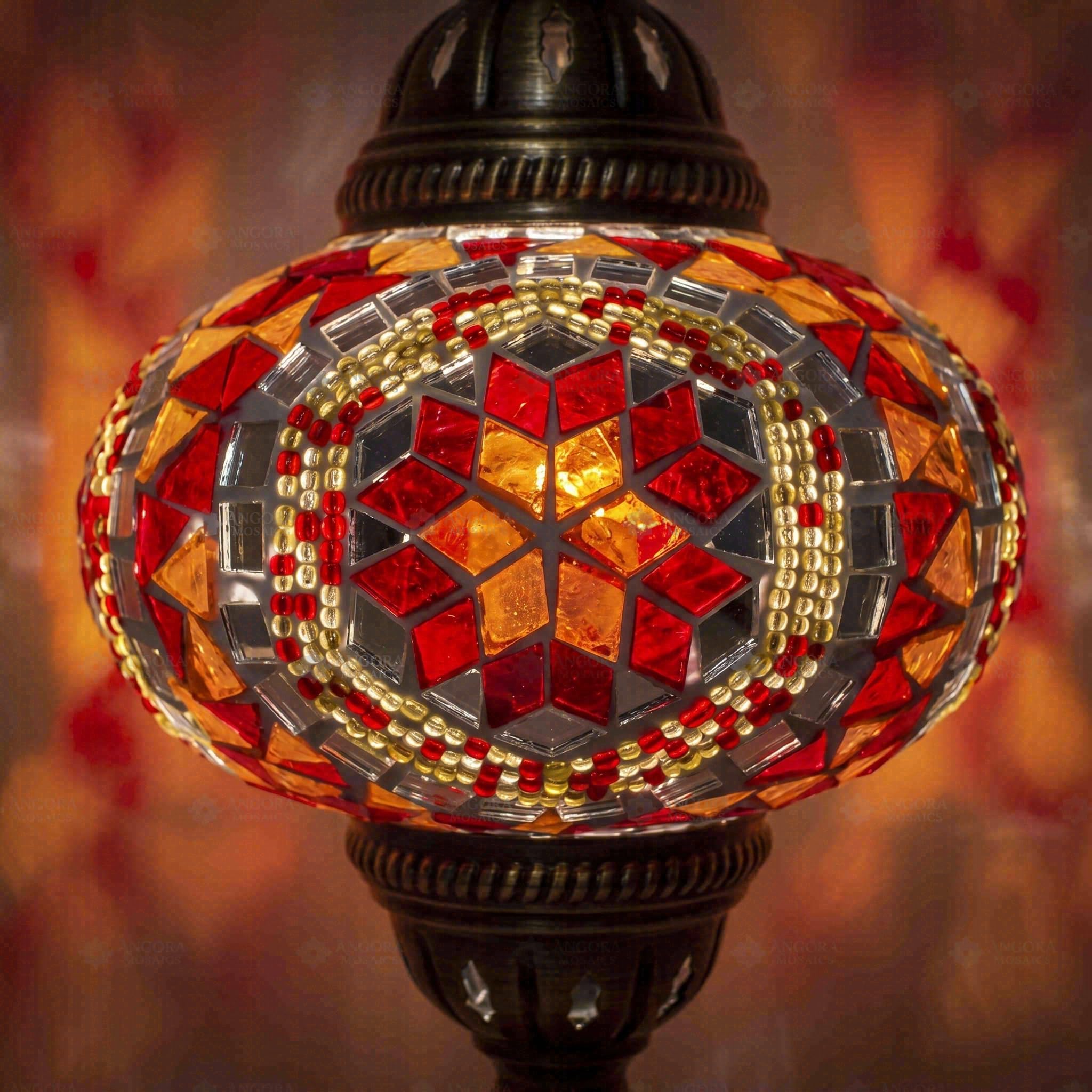 ENVA Czerwona turecka mozaika lampa stołowa - ręcznie wykonana mozaika szklana lampka nocna - geometryczny wzór gwiazdy - marokańska lampa biurkowa boho