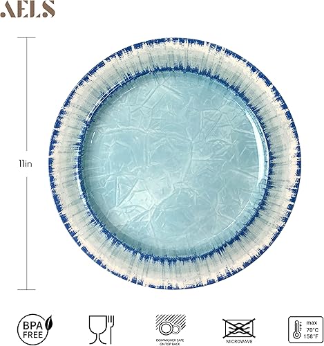 Miniatura 8 de AELS Juego de vajilla de melamina de 12 piezas para uso en interiores y exteriores, apto para lavavajillas, ligero e irrompible, azul marino