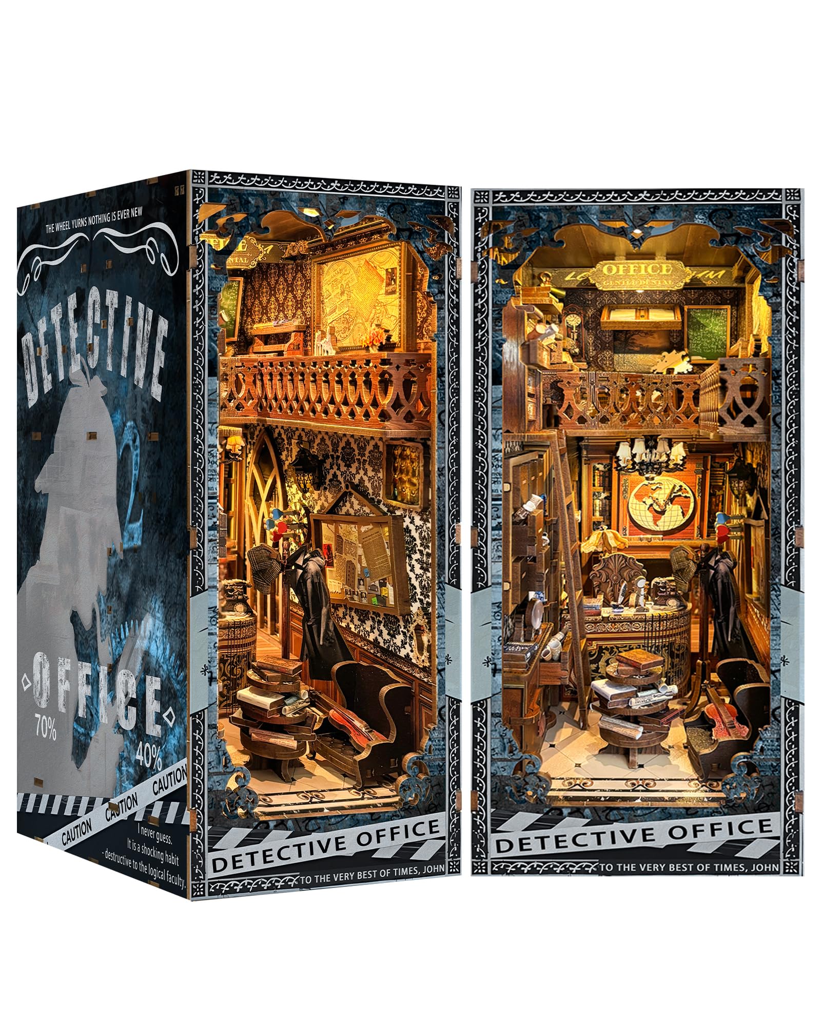 Quanquer Book Nook Kit_ con luce a LED, copertura antipolvere in miniatura, casa delle bambole in miniatura, libreria in legno 3D, puzzle in legno, detective office booknook(detective Office)
