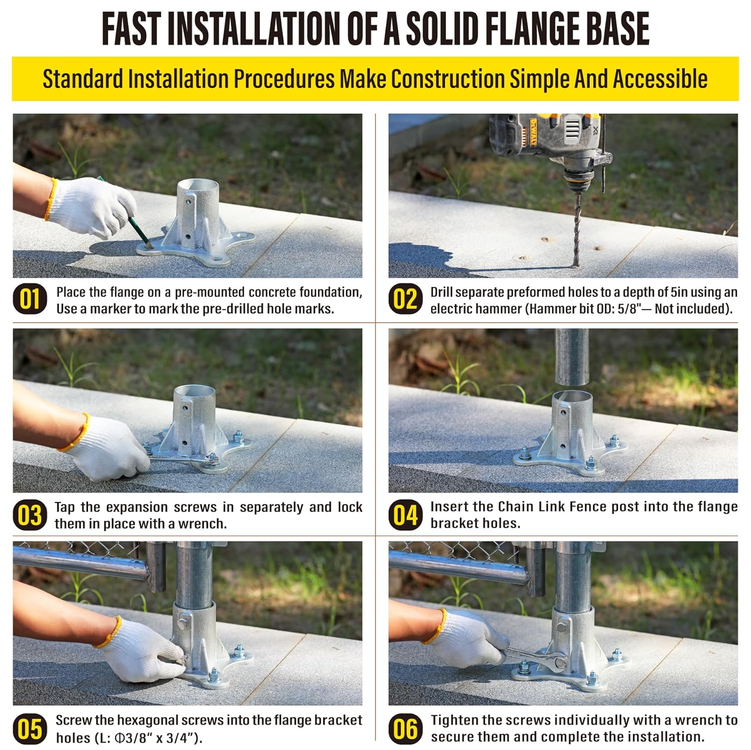 Post 2.5" (2 3/8" OD) Chain Link Fence Post Floor Flange Bracket, for Chain Link Fence Posts, Mailboxes, and Other Steel Round Post Galvanized Anchor Flange Bases (8 Pack)