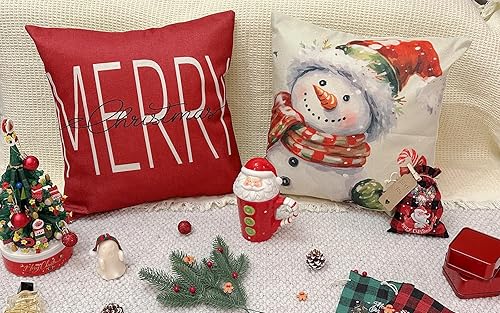 Miniatura 5 de Juego de 4 fundas de almohada de Navidad de búfalo de 18 x 18 pulgadas, decoración navideña de granja, muñeco de nieve, Papá Noel, Feliz Navidad,
