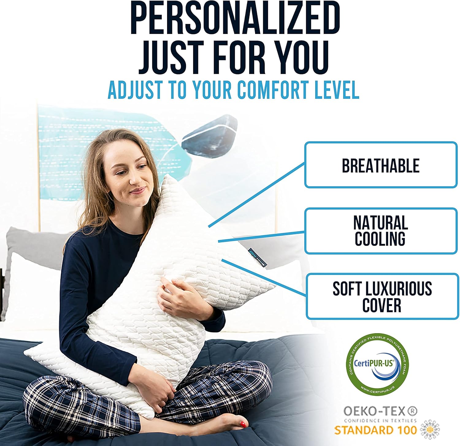 Sidney Sleep Side Sleeper Pillow for Shoulder Pain - 100% Adjustable Loft - Soft Medium Or Firm Curved Memory Foam Bed Pillow - Washable Cooling Bamboo Case - Extra Foam Fill Included (Queen, White) : Health & Household