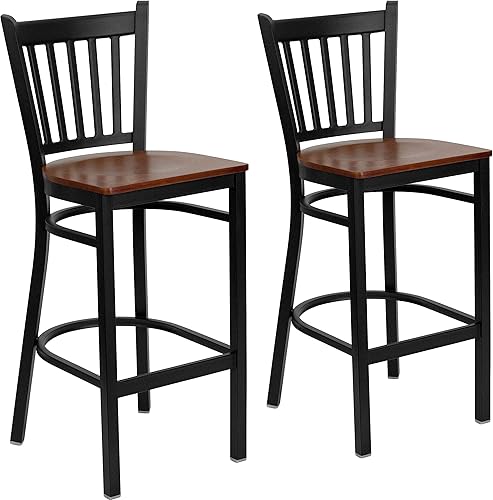 Miniatura 6 de Flash Furniture HERCULES Series Taburete de bar de metal con respaldo vertical negro para restaurante - asiento de vinilo negro Asiento de vinilo