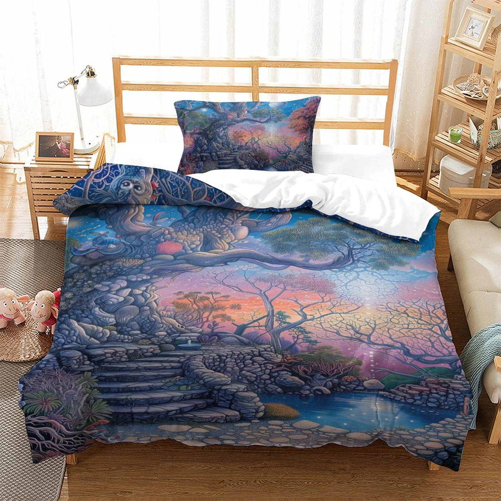 Housse de couette arbre de vie 135x200cm en microfibre douce pour lit enfant