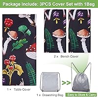 Vista 6 de MHJY Mantel de picnic con fundas de banco, 3 piezas, resistente al viento, impermeable, con bolsa con cordón, mantel de mesa de camping Essentials