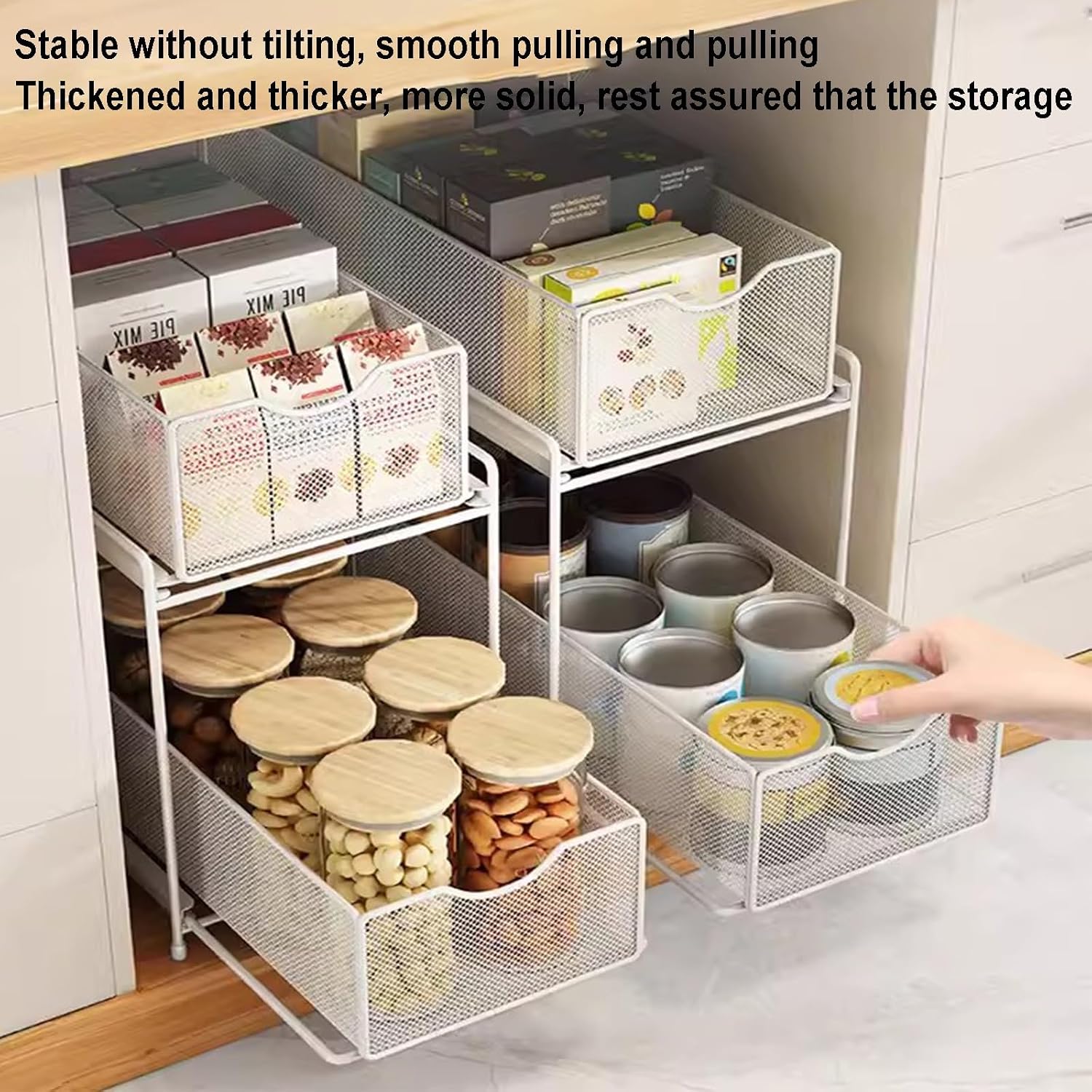 EMYJAY Under Sink Organizers and Storage, Pull Out Cabinet Sliding Basket Slide Out Pantry Shelves Sliding Drawer Pantry Shelf Pantry Organizers and Storage (Color : White, Size : 19x375x31cm)