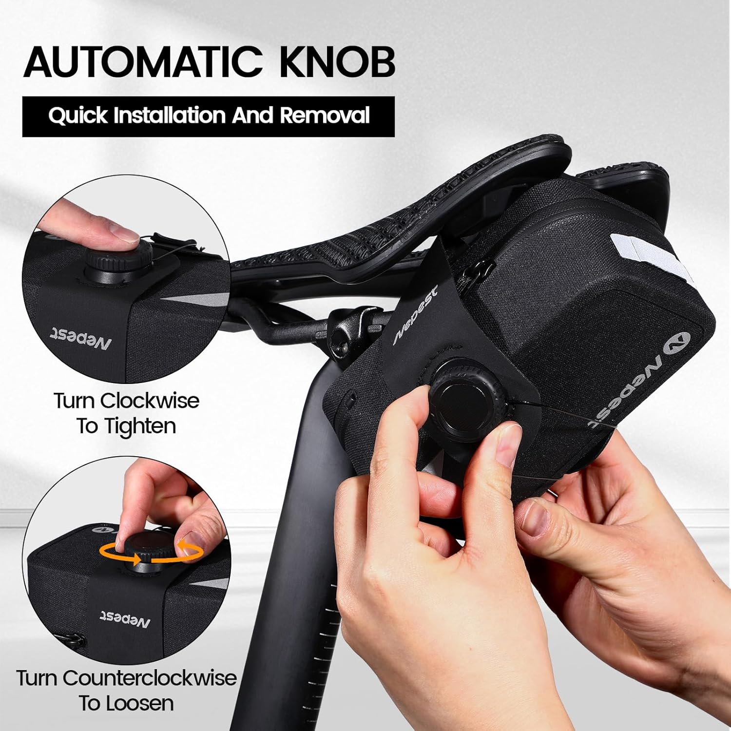 Nepest Bike Saddle Bag 0.6L Lightweight Bike Under Seat Bag Waterproof Ripstop Bicycle Storage Bag for Road, Mountain Bike Cycling Accessories, Black