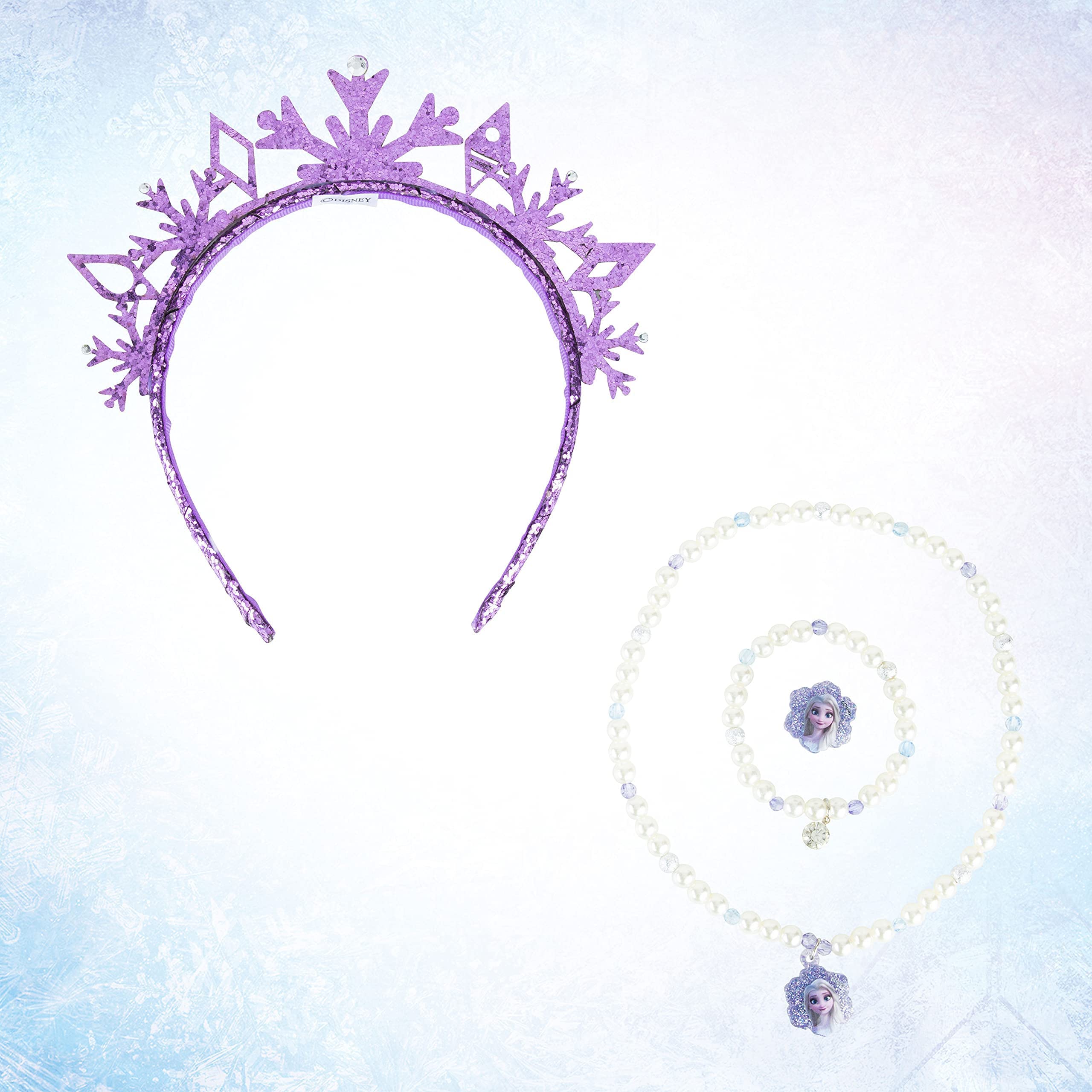 LUV HER Frozen Princess Dress Up Accessory Set - 4 Pcs Jewelry Set - Purple Tiara, Pear Bracelet, Elsa Necklace, Elsa Ring - Giftable Box - Birthday & Holiday Gifts For Girls - Ages 3+