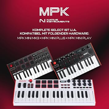 Akai Professional MPK Mini Plus 37 Keys USB MIDI Keyboard Controller with 8 MPC Pads Sequencer MIDI/CV/Gate I/O Music Production Software Native Instruments Sound Package Limited Edition White