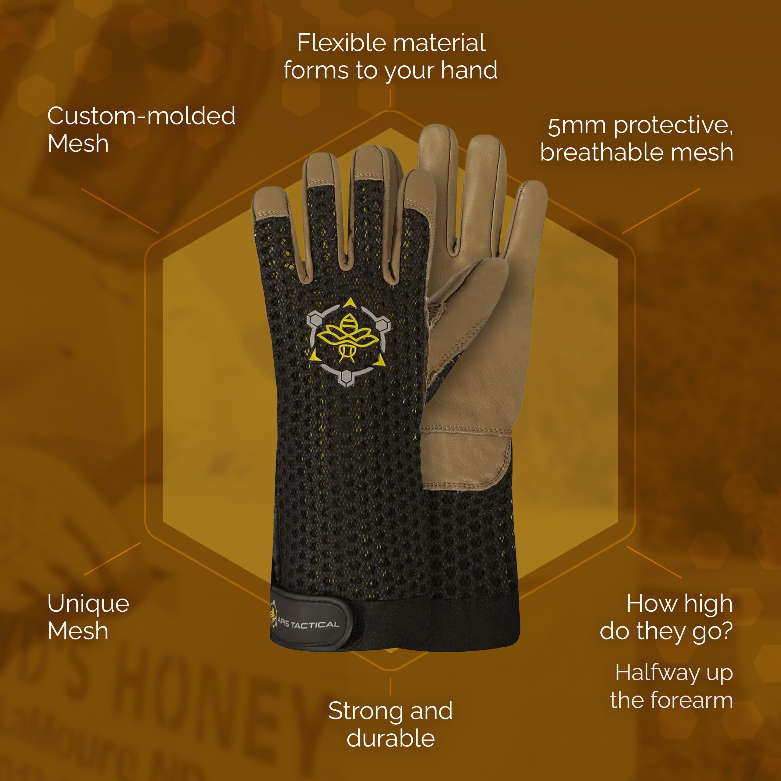 Guanti da apicoltura resistenti con polsino esteso, pelle di capra da 5 mm con ventilazione brevettata e destrezza, forniture per apicoltura (nero, L)