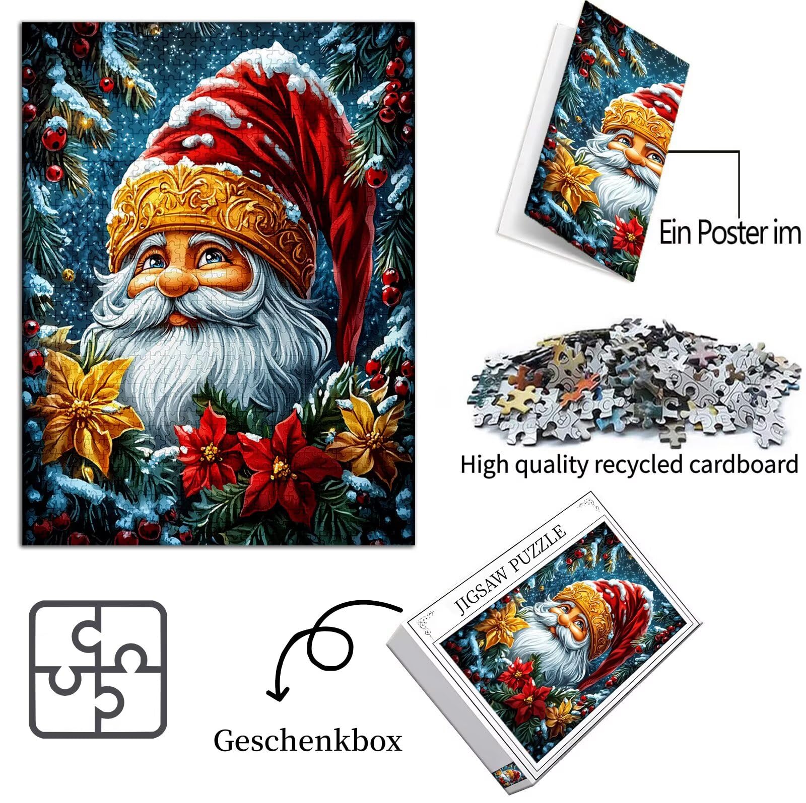 Boże Narodzenie Puzzle 5000 sztuk, 5D DIY Puzzle dla seniorów Puzzle dla dorosłych i początkujących 14 lat, puzzle opakowanie na prezent, gry relaksacyjne i inteligencja, wystrój pokoju na ścianę, 156