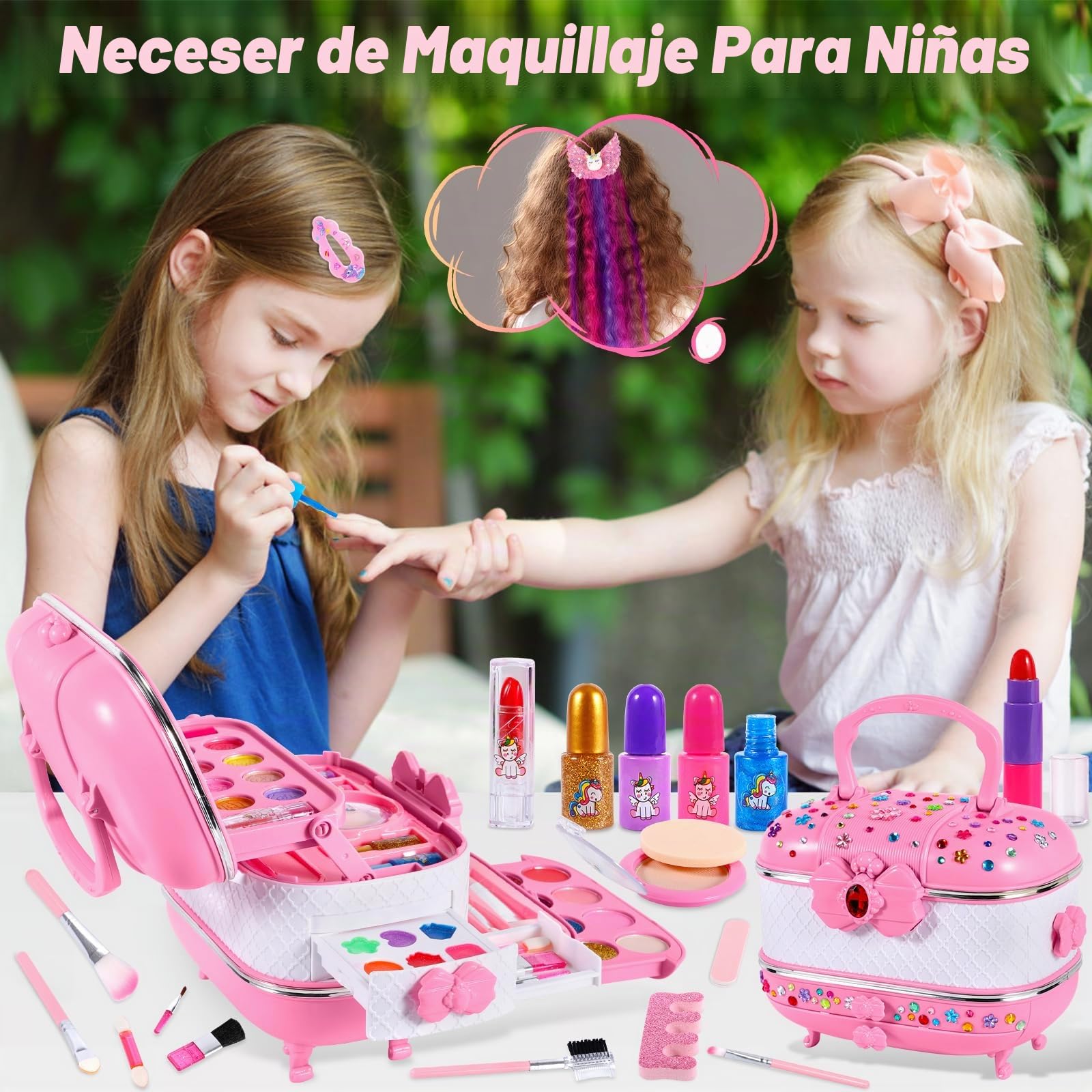 Kit de Maquillaje para Niño, 61 Piezas de Maquillaje Lavable para niñas, Kit Maquillaje niña, Caja Maquillaje niña, Regalo de cumpleaños y Navidad para niñas de 3 4 5 6 8 10 Años