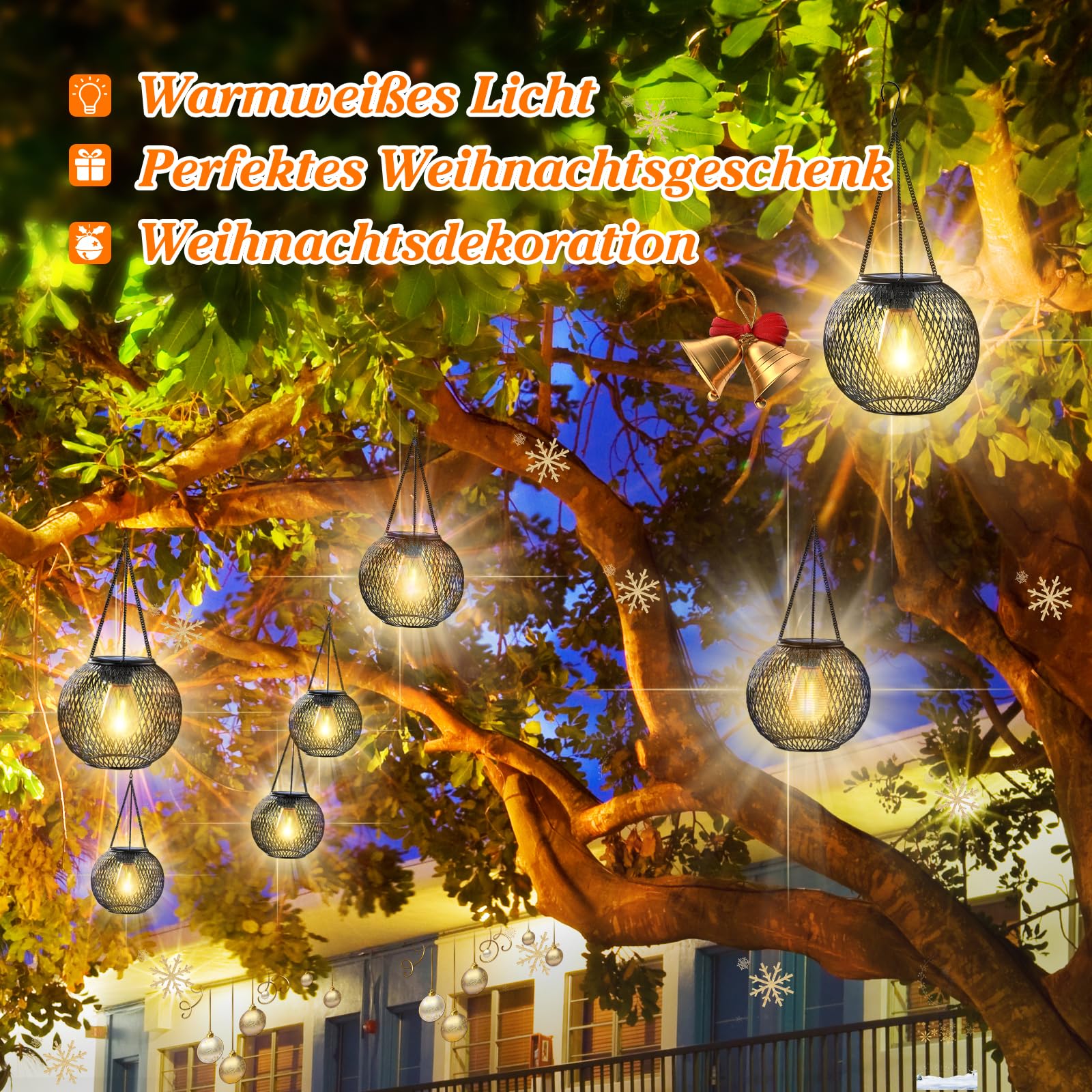 Solarlampen für Außen, Ortiny 2 Stück IP65 Wasserdicht Metall Solarlampen für Außen Garten Christmas Decorations Solarlampen für Garten Draußen Gartendeko Patio Baum Balkon Rasen Wand Tisch Geschenk