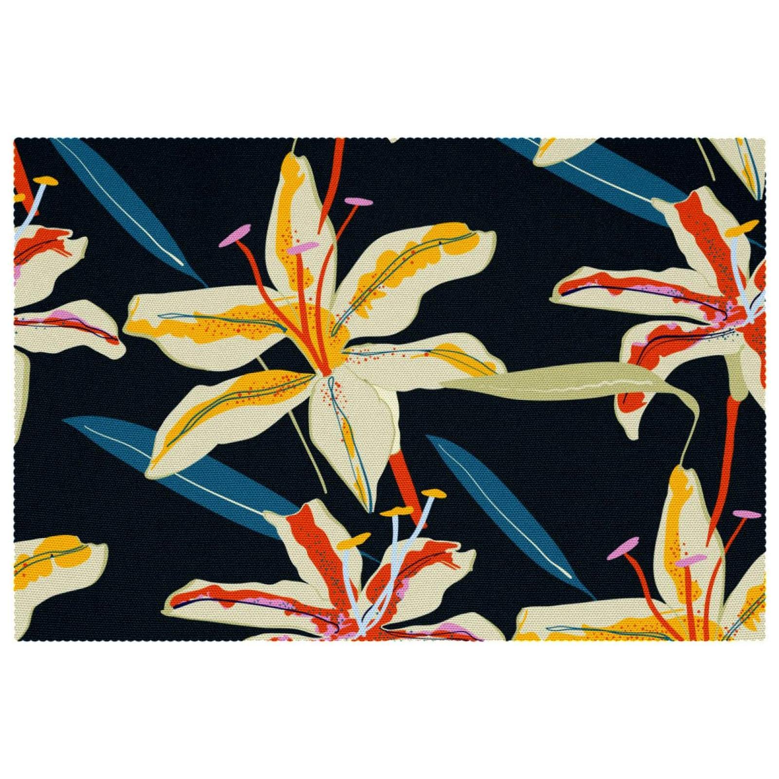 Set de table motif floral de lys tigre x6 antidérapant et résistant pour salle à manger