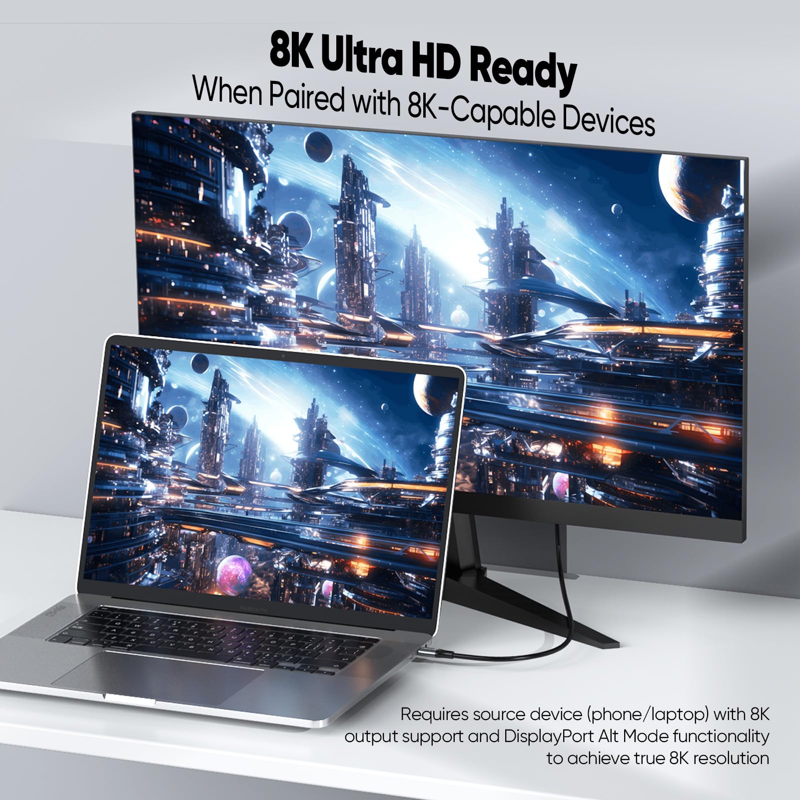 USB C Display-Kabel 8K @ 60Hz USB C auf USB C-65W PD Laden, USB 3.1 Gen 2-10Gbps Typ C Datenübertragung, 0,5 m, 2er-Pack USBC kurzes Kabel für iPhone 16/15/iPad/CarPlay/Drohnen/SSD/tragbarer