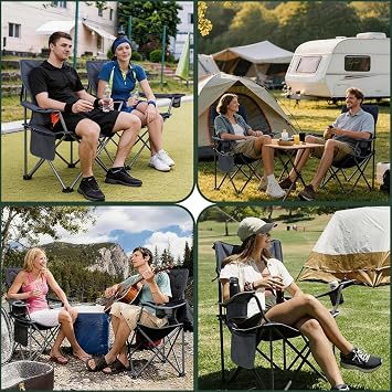 SUNNYFEEL Camping Chairs for Adults, Padded Oversized Camping Chair Heavy Duty 500LBS, Portable Lawn Chair with Cup Holder, Side Pocket&Bag for Outdoor Camping/Beach/Picnic/Fishing, Grey