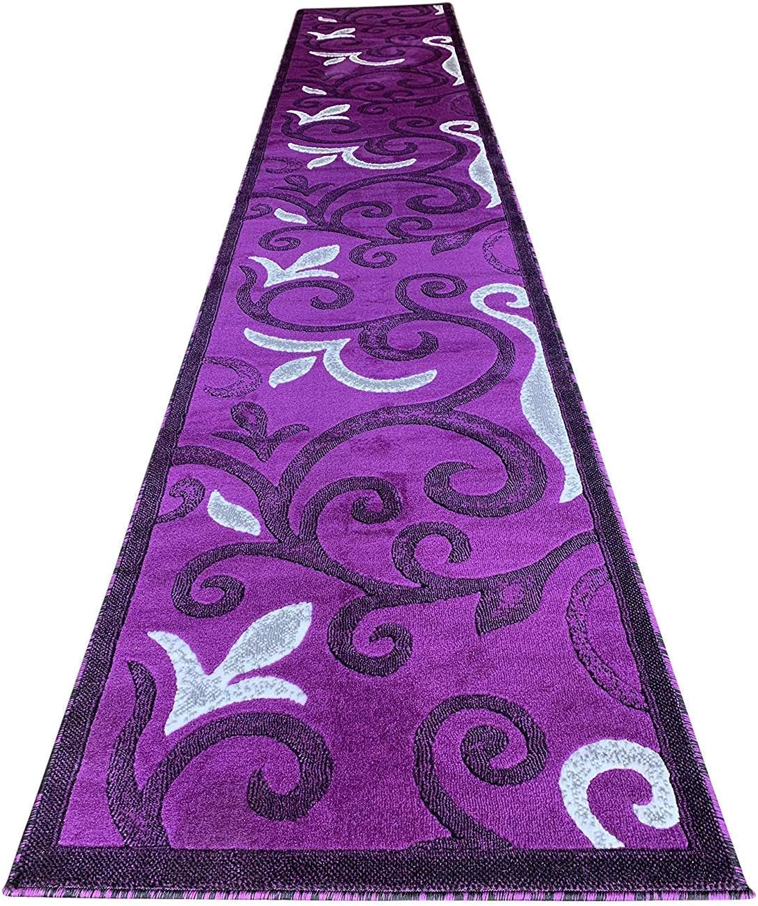 Modern Long Runner Area Rug Purple Black Grey Contemporary