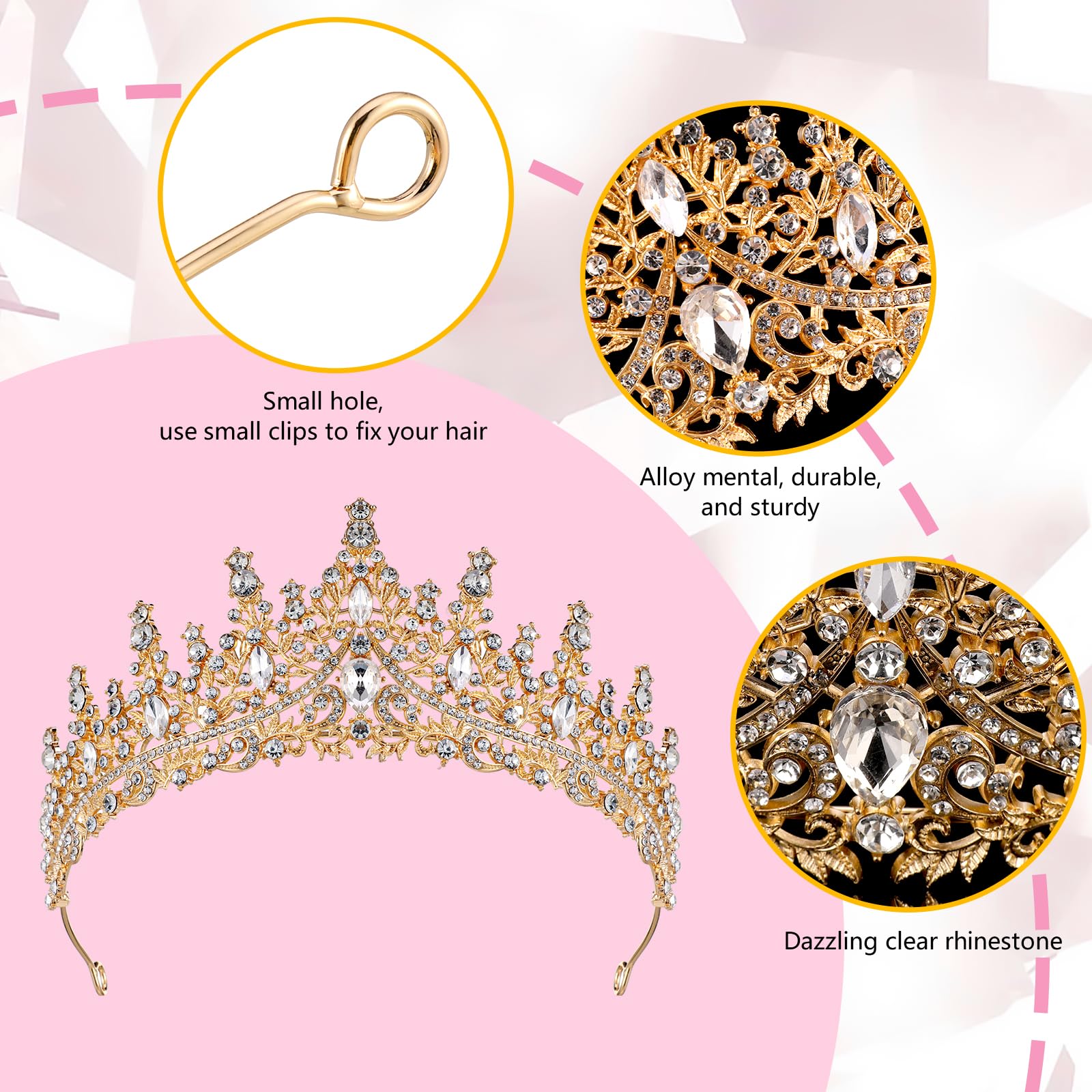 Sibba Tiara korona ślubna, diadem, korona ze strasu, kryształowa korona, dla panny młodej, księżniczki, korona, ozdoba do włosów, korona damska, nakrycie głowy na urodziny, imprezę, studniówkę