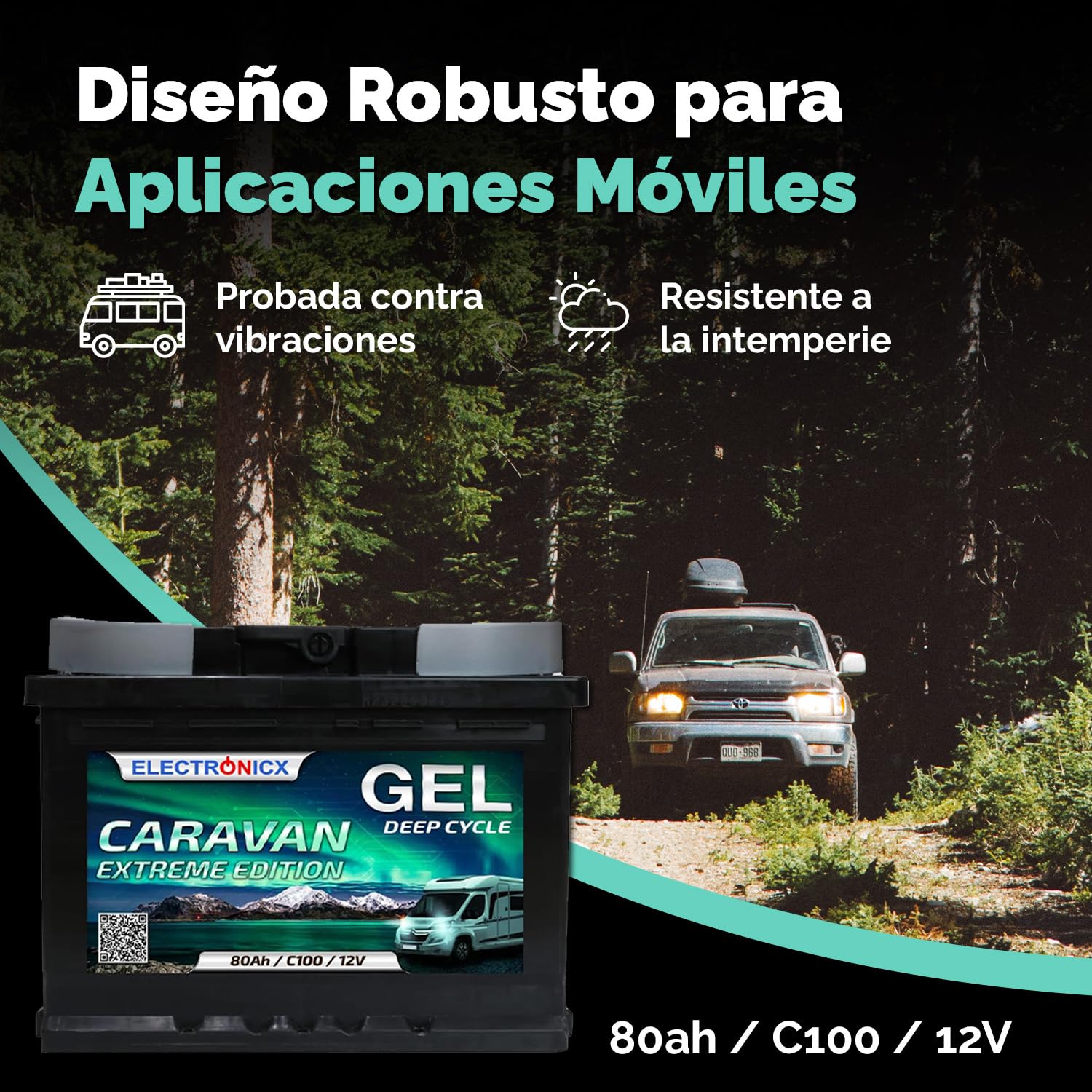 Elektronicx 12 V 80 Ah Batería de Gel – Batería de ciclo profundo sin mantenimiento, ideal para autocaravanas, barcos, aplicaciones solares, camping y sistemas de energía fuera de la red.