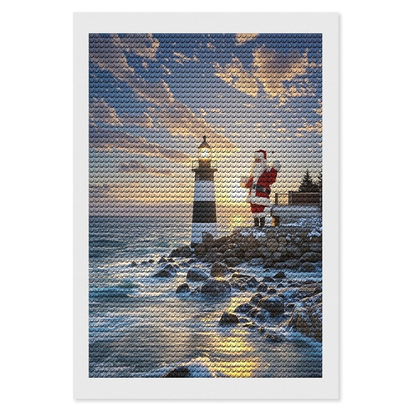 FekiLoot Santa Claus Lighthouse Diamond Painting Kits for Adults Round Paint with Diamonds Pictures Gem Art Painting Kits Personalized Diamond Art Full Drill for Beginners Home Wall Decor