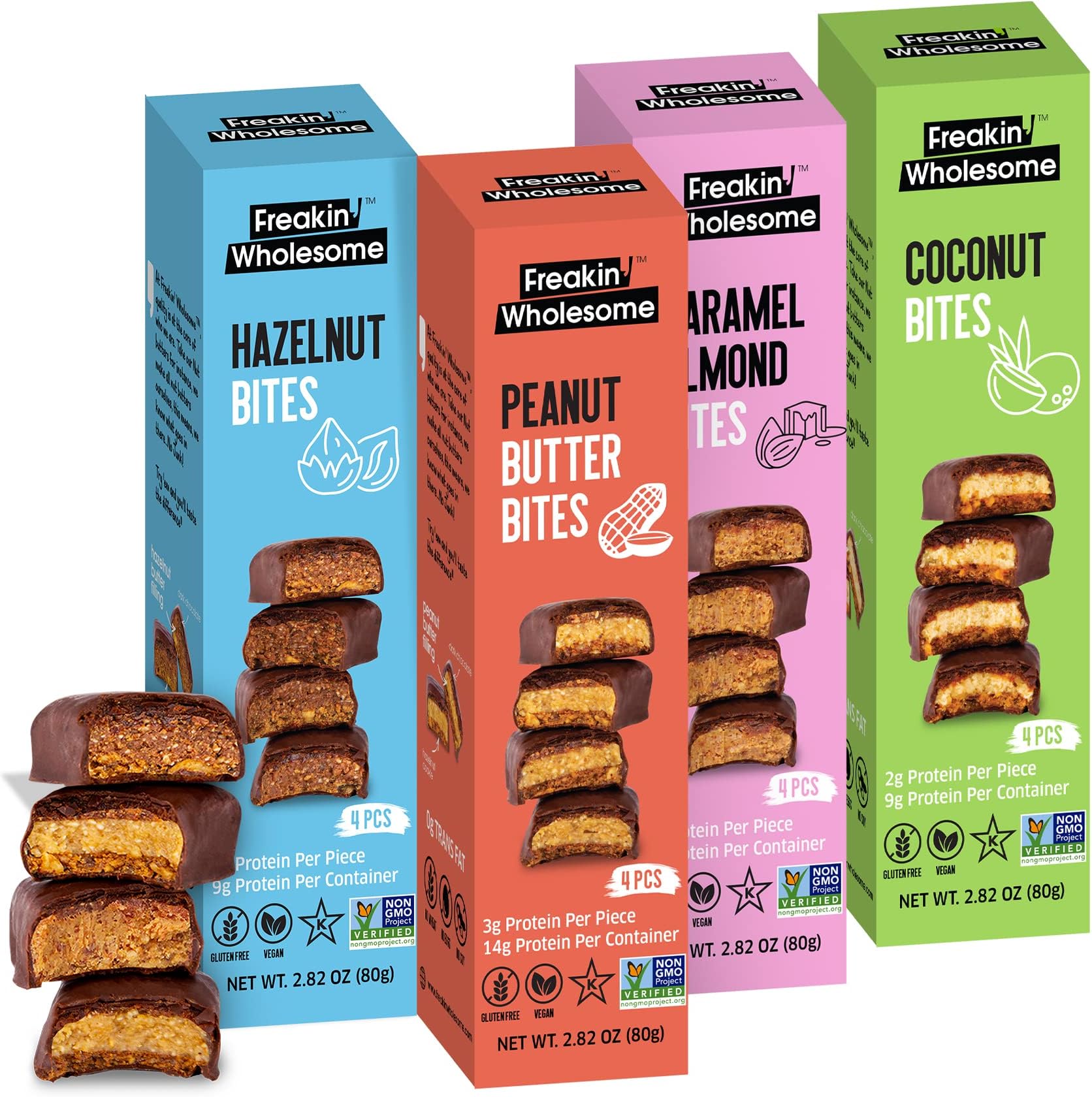 Freakin' Wholesome Dark Chocolate Covered Bites | Nuts Home-Made Filling & Cookie Base Chocolates | Gluten Free, Vegan Non-GMO, No Palm Oils, Soy Free | Everyday Healthy Snacks