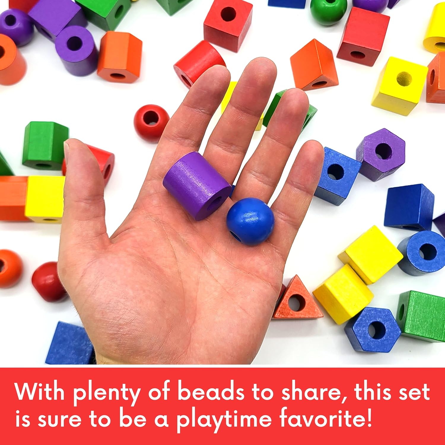 Wooden Lacing Beads for Toddlers 1-3 & 3-5 – 125 PCS with Storage Tub | Stringing Beads for Toddlers 1-3 & Fine Motor Skills Toy for Hand-Eye Coordination & Color Sorting Red image 6