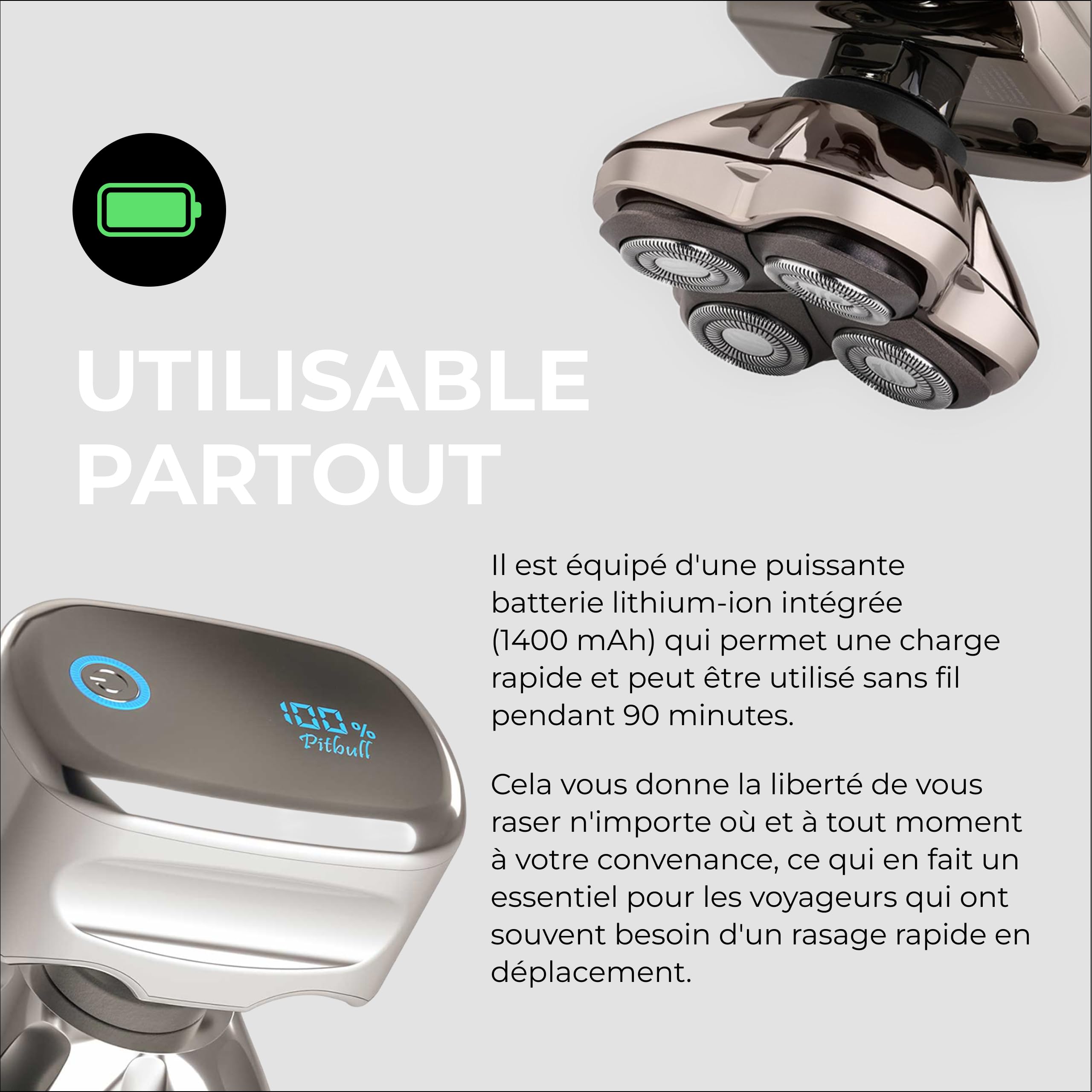Skull Shaver Pitbull Platinum Pro - Rasoir Électrique Homme - Sans Fil, Rechargeable, Humide/Sec, Ergonomique pour Crâne Chauve - Avec Socle de Rinçage et Étui de Voyage - Lame Supplémentaire Incluse | Rasoir Électrique Homme, Sans Fil, Rechargeable, Humi