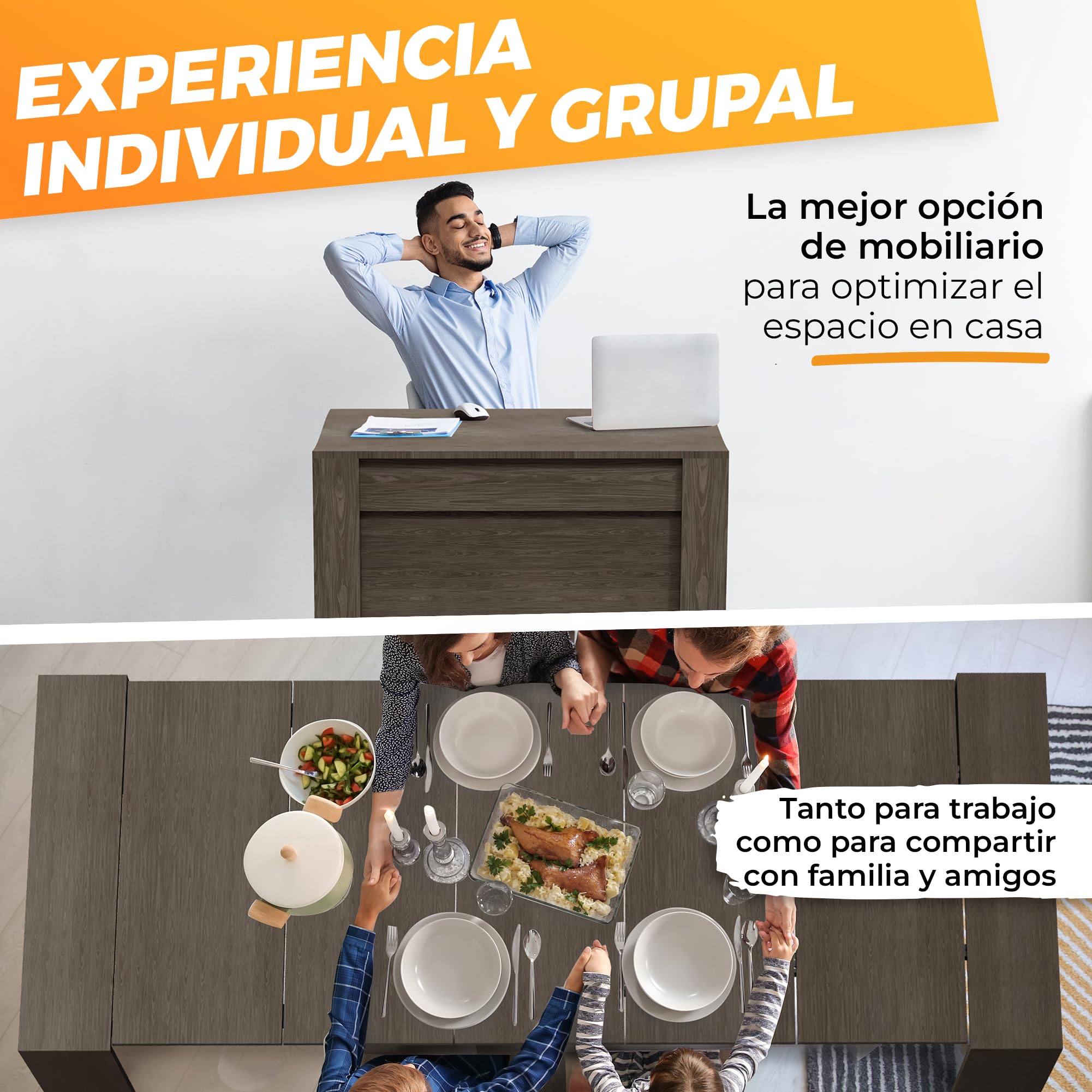 Mesa Consola Extensible de Madera 51-300x90cm - Mesa Extensible Comedor - Aparador Convertible, Escritorio o Mueble Recibidor Multifuncional y Moderna, Ideal para Espacios Reducidos