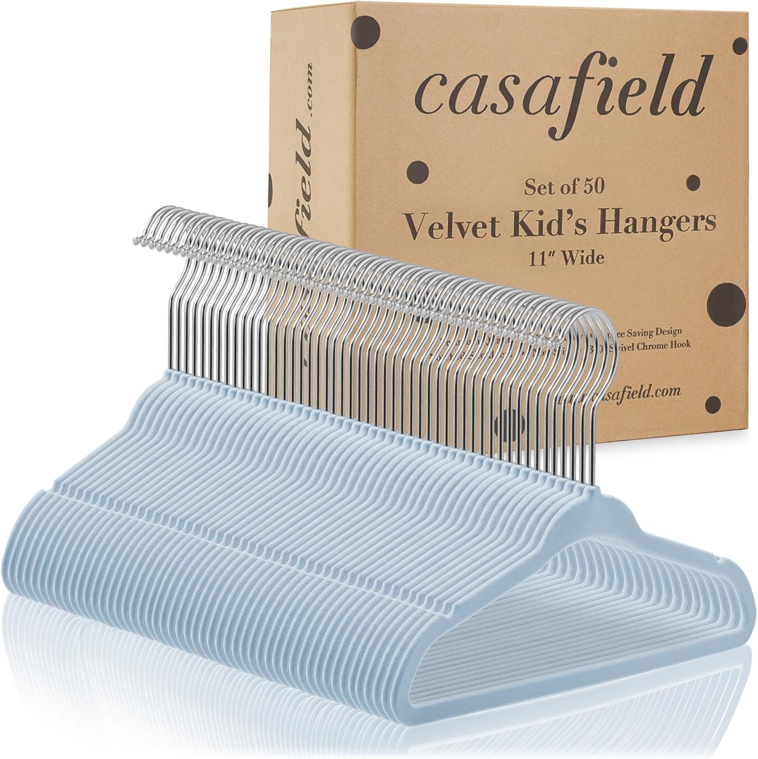 Casafield 50 Velvet Baby Hangers - 11" Size for Infant & Toddler Clothes - Light Blue - Image 4