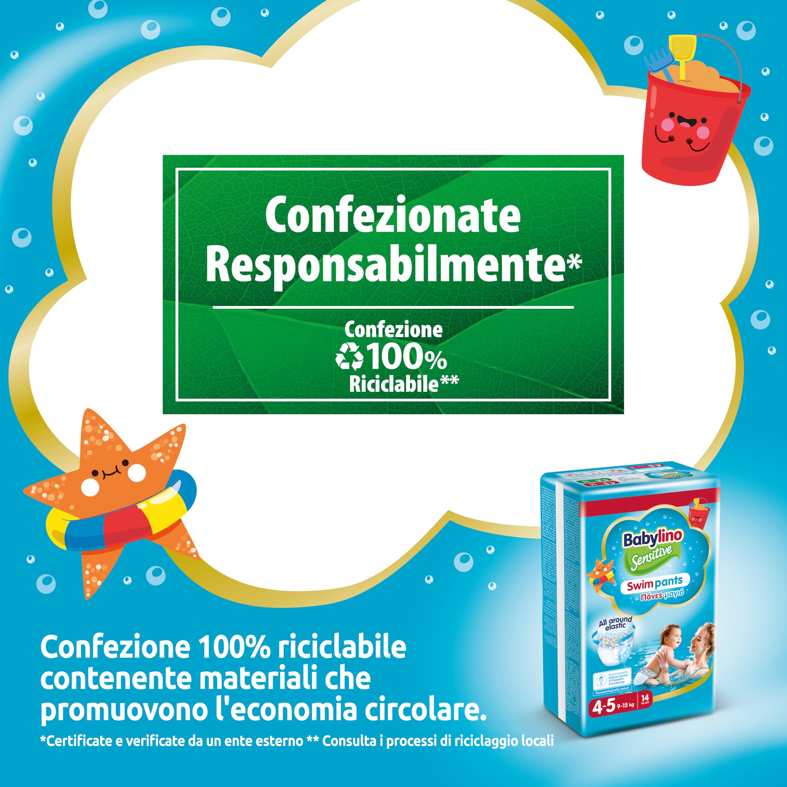 Babylino Sensitive SwimPants Pannolini Mare Piscina Taglia 4-5 (9-15kg) 14 Unità
