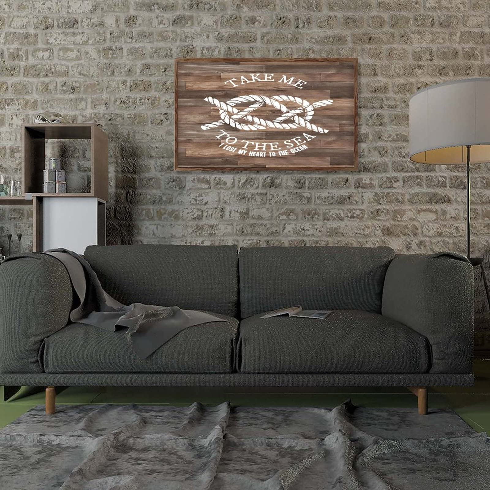 Gerahmte Schilder Cottage Wanddekoration Take Me To The Sea Rope Rusitc Holz Hängende Tafel Bauernhaus Holzschilder für Küche Badezimmer 30,5 x 55,9 cm