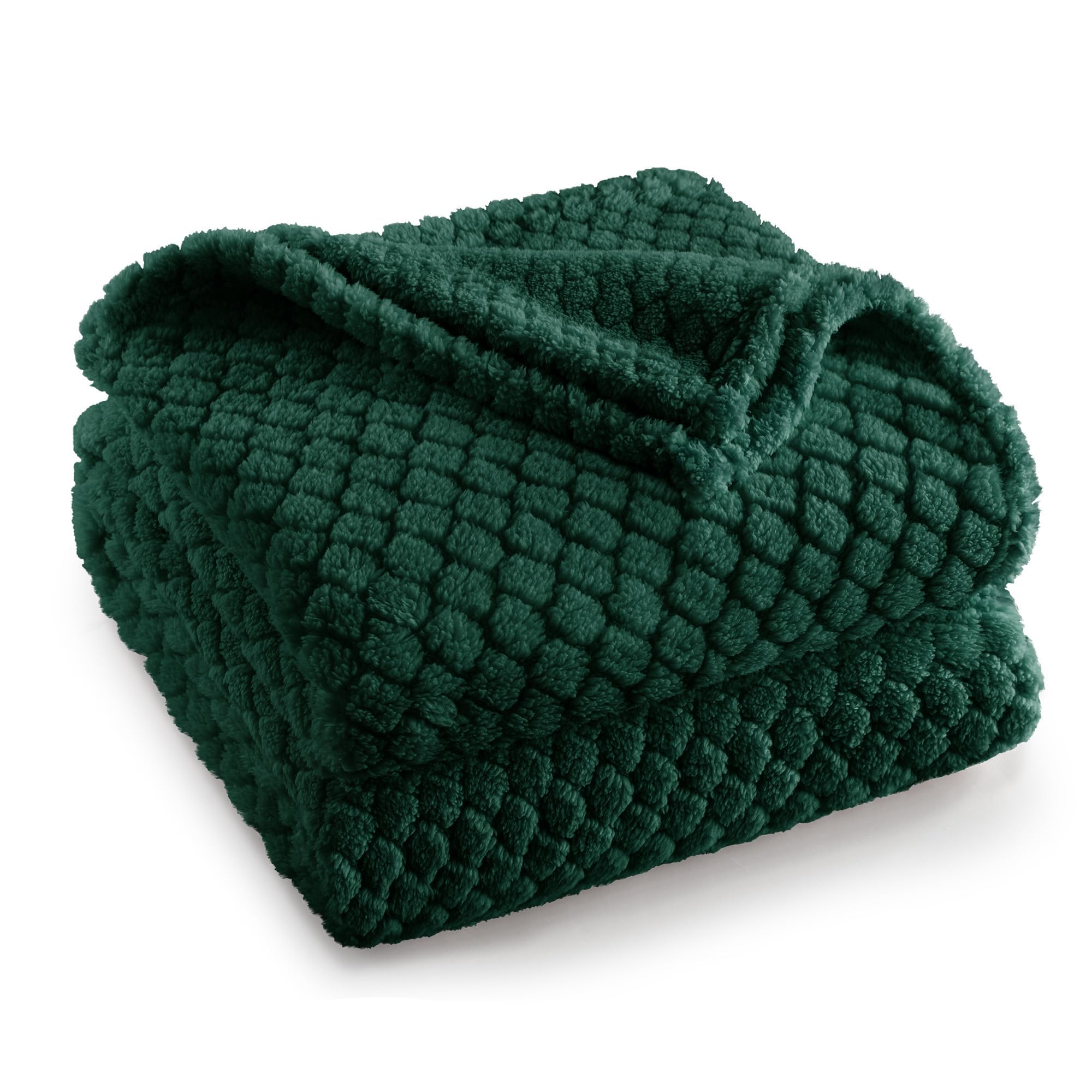 Exclusivo Mezcla Fleece Throw Blanket for Couch, Super Soft Jacquard Bed Blanket, Lightweight Fuzzy Warm for All Seasons, 127x152 CM, Forest Green