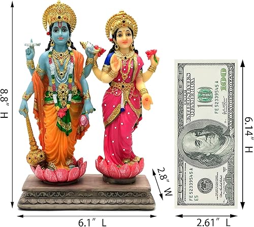 Miniatura 6 de alikiki Estatua hindú de Dios Lakshmi Narayan 8.8 pulgadas de alto Laxmi Narayan Escultura india Diwali Pooja Artículo Murti Regalos para parejas